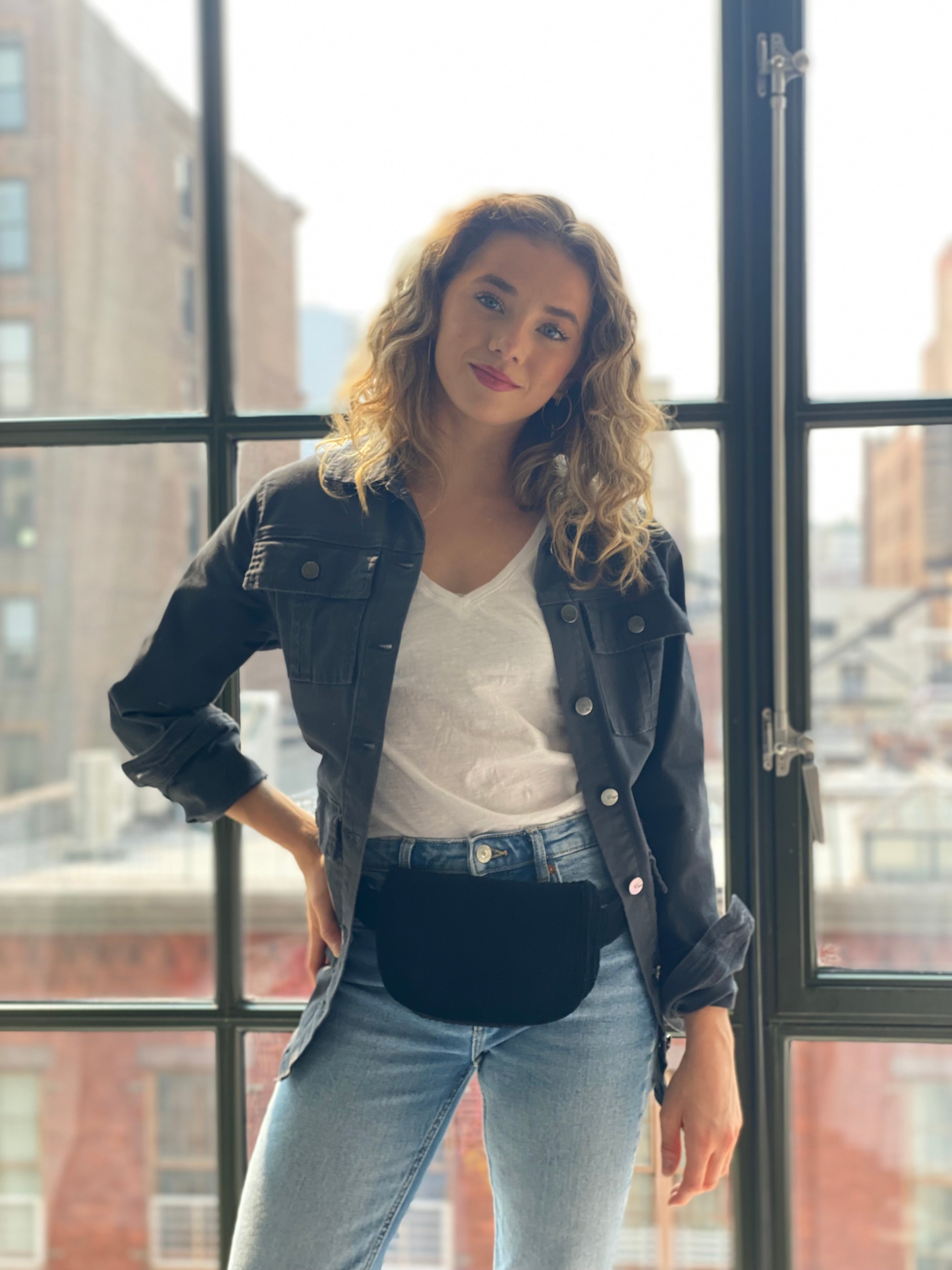 NEW Quilted Velvet Adjustable Belt Bag - Black - Quilted Koala