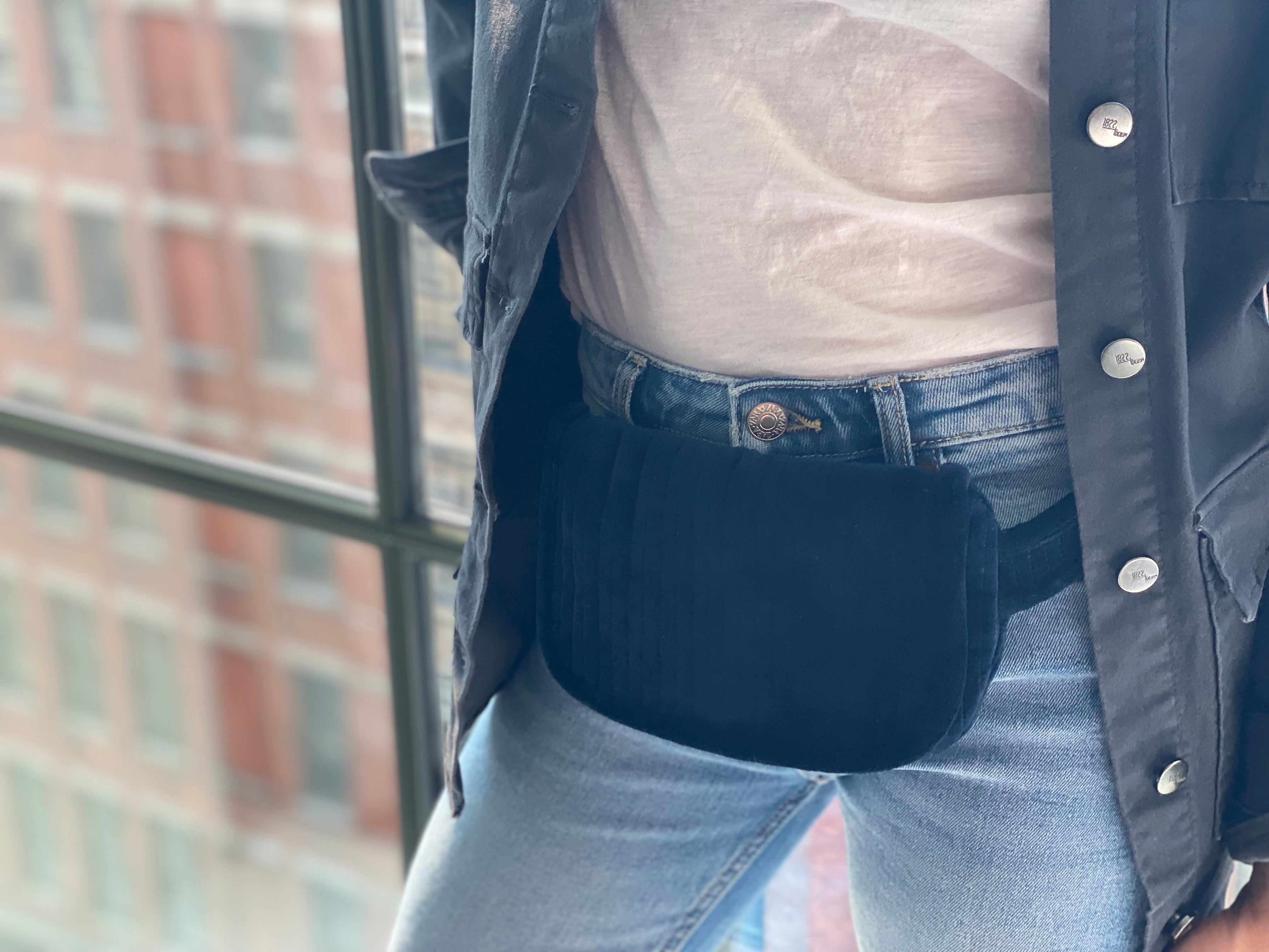 NEW Quilted Velvet Adjustable Belt Bag - Navy - Quilted Koala