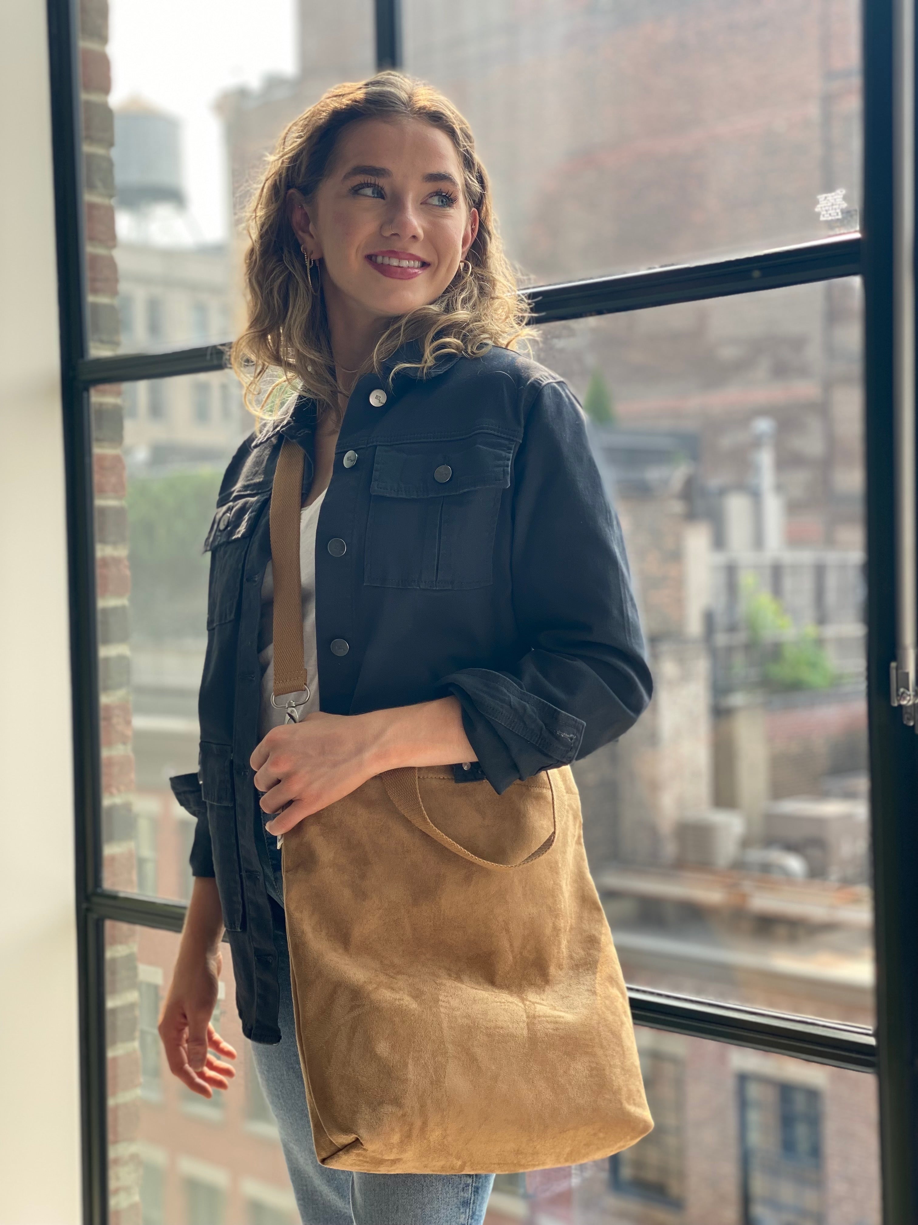 Town Crossbody Bag: Mocha Vegan Suede - Quilted Koala