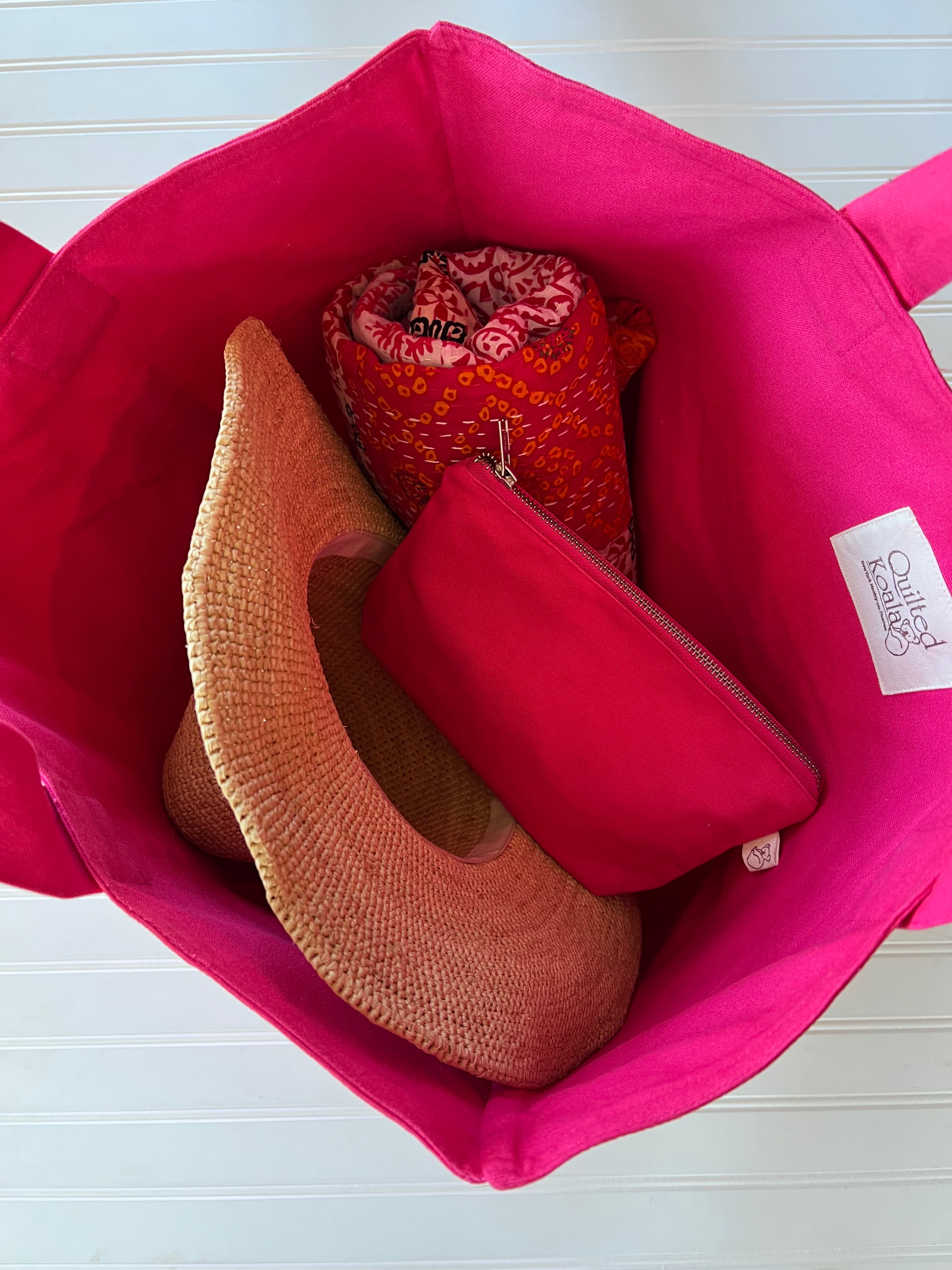 Hot Pink Everything Bag Yellow/White Daisy LOVE - Quilted Koala