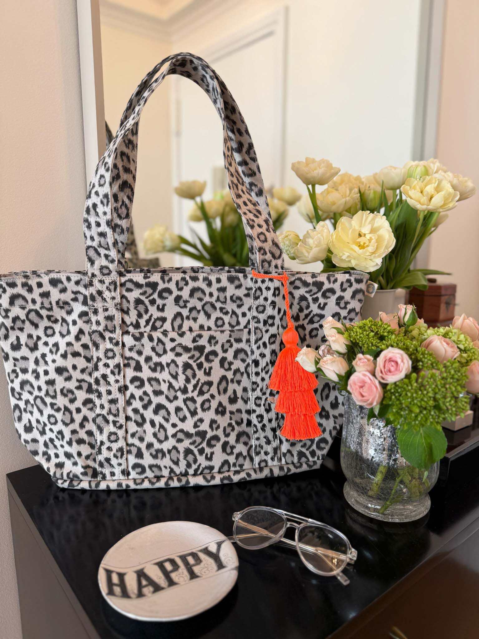 Leopard Midi Zipper Tote + FREE Neon Orange Tassel - Quilted Koala