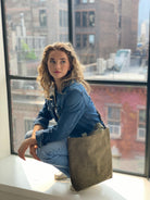 Town Crossbody Bag: Olive Vegan Suede - Quilted Koala