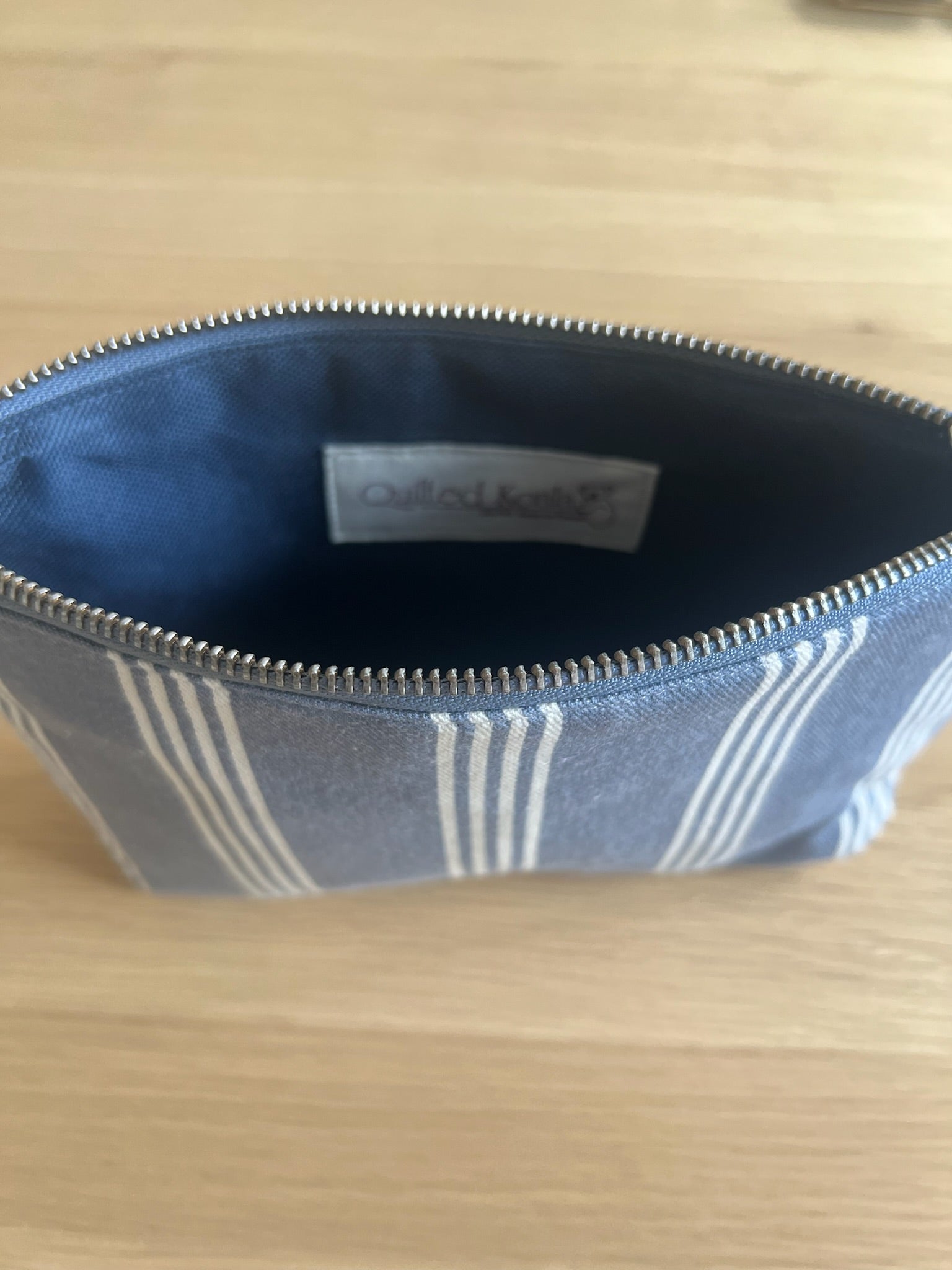 Makeup Bag: Blue Ticking Stripe - Quilted Koala