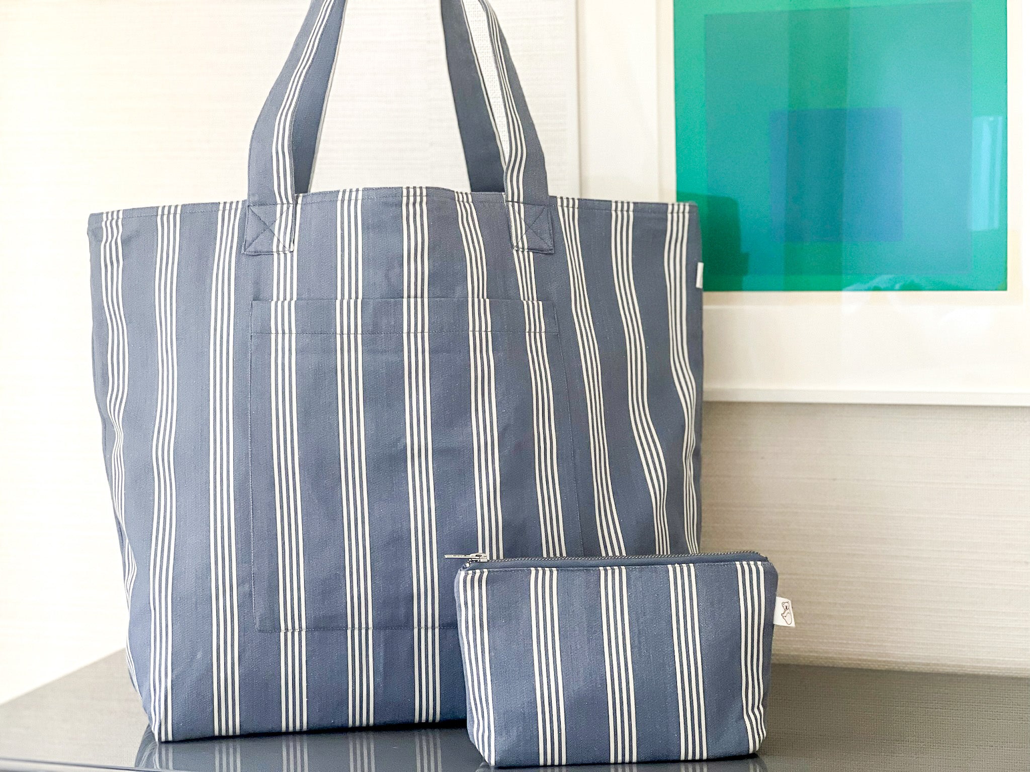 Koala Basics: Blue Ticking Stripe Everything Bag - Quilted Koala