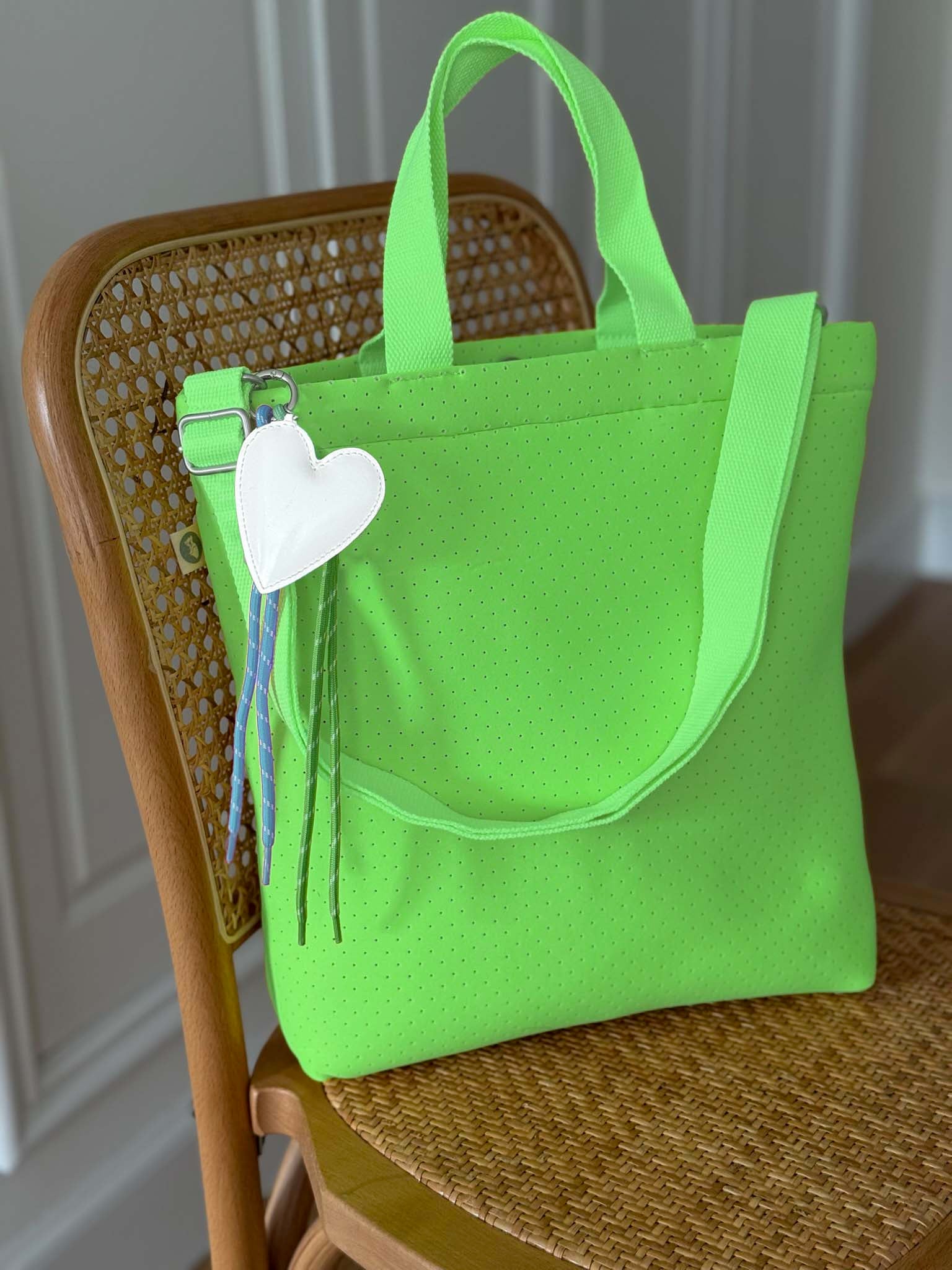 Neon Green Town Bag with Heart Paracord Charm - Quilted Koala