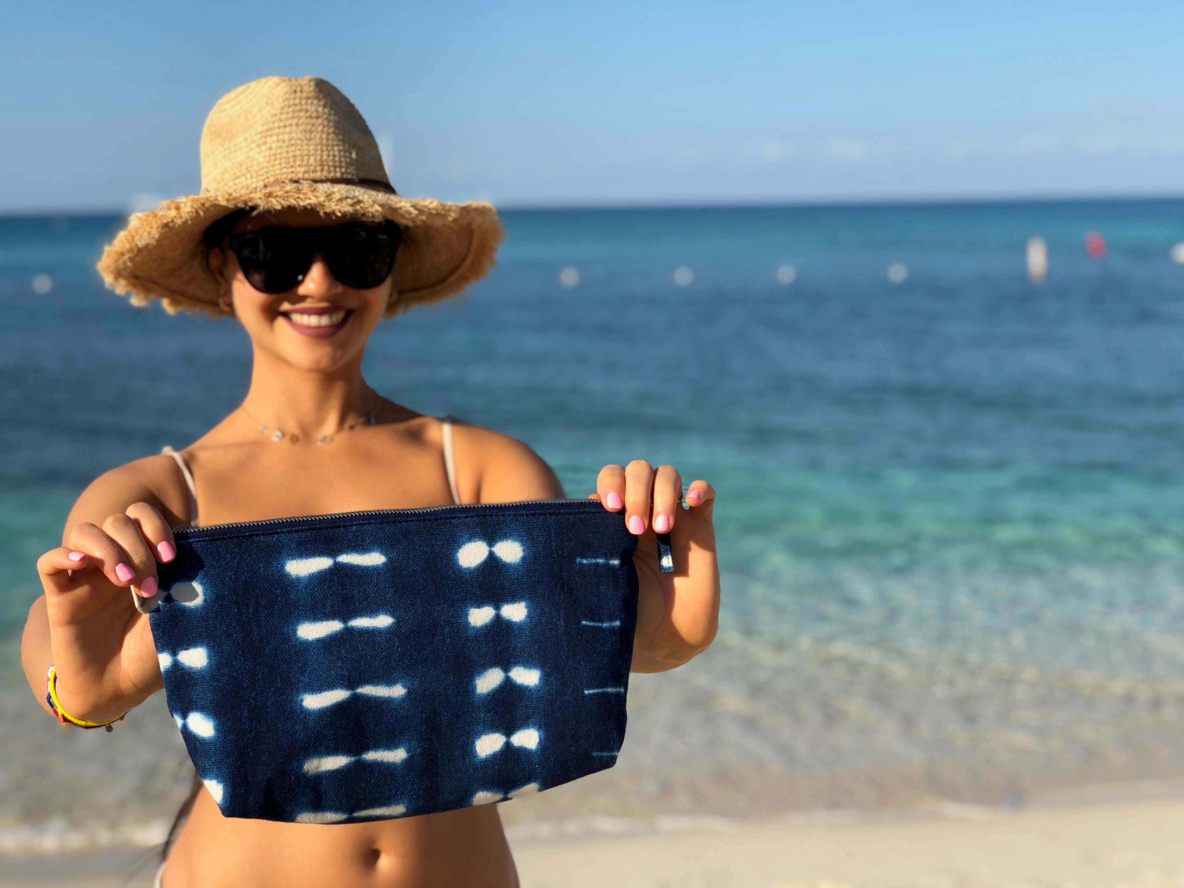 Clutch Bag: Blue Shibori - Quilted Koala