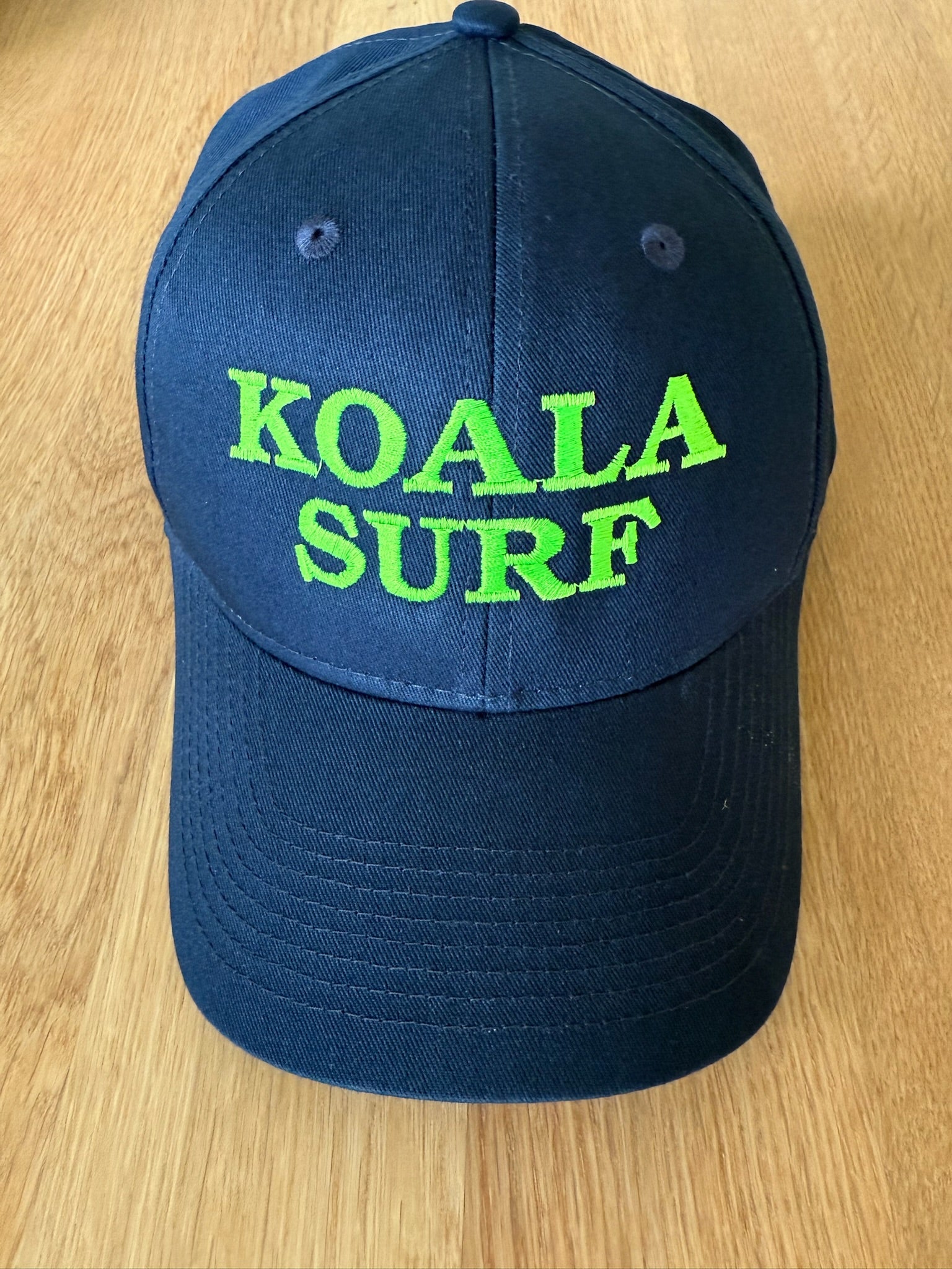 SPECIAL PREORDER! Koala Baseball Caps - "KOALA SURF" in Navy & Neon Green - Quilted Koala