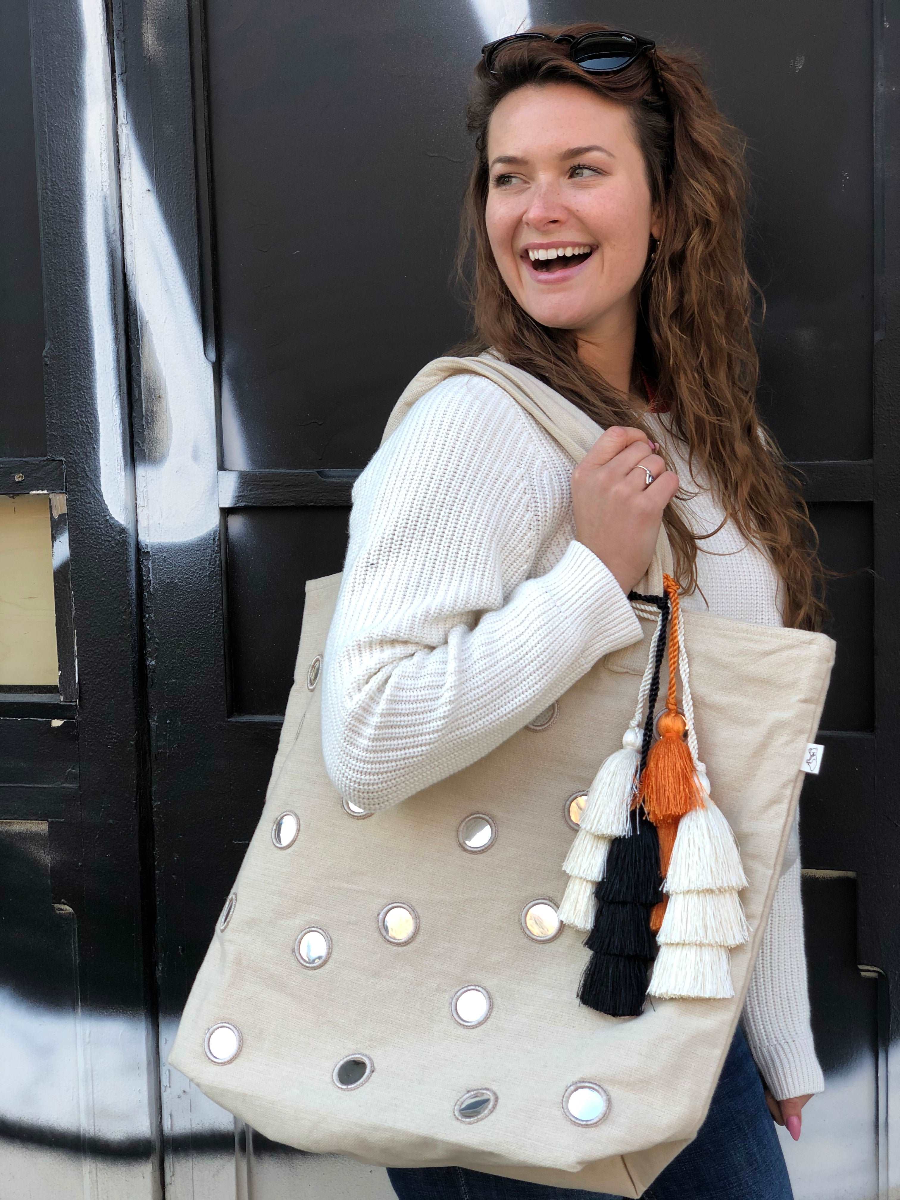 Boho Large Mirror Tote: Stone BACK IN STOCK! - Quilted Koala