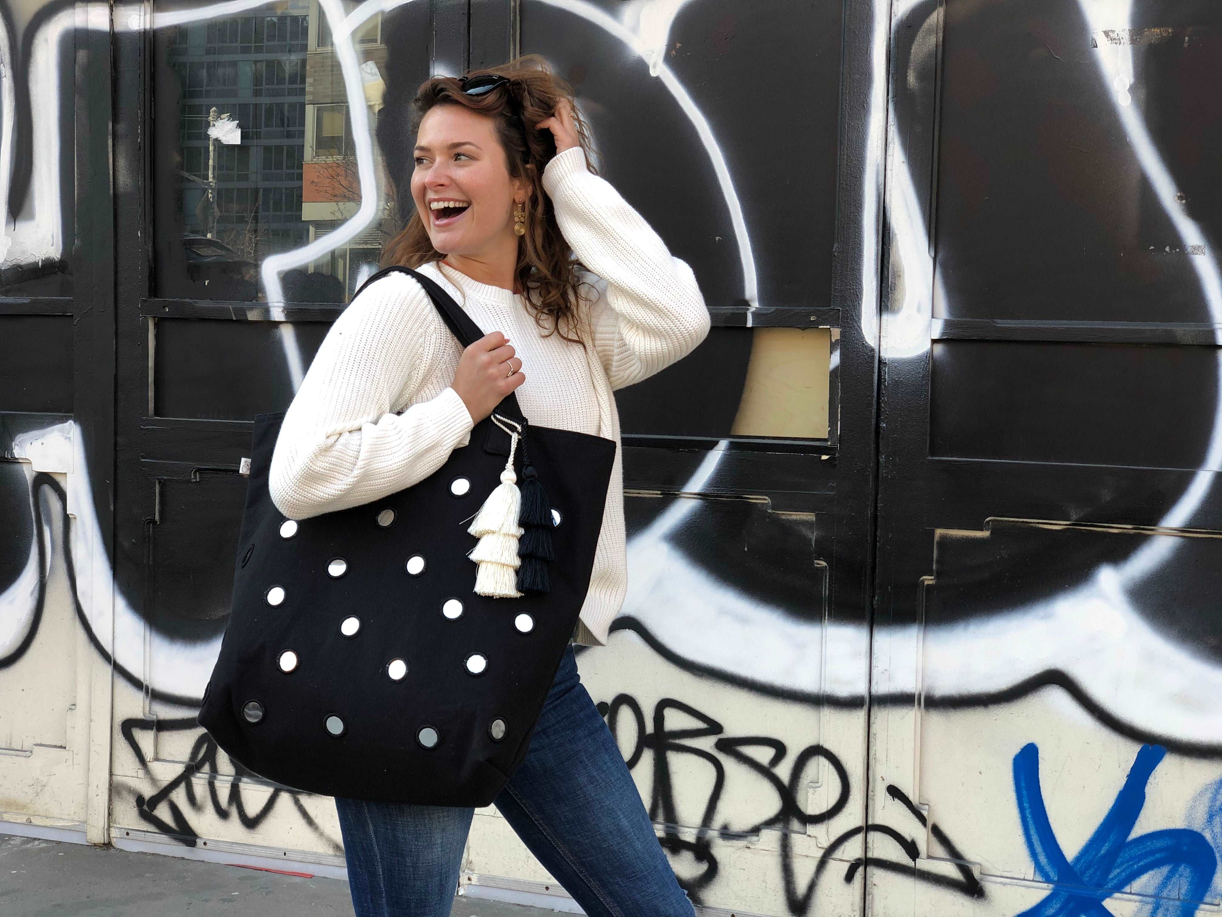 Boho Large Mirror Tote: Black - Quilted Koala