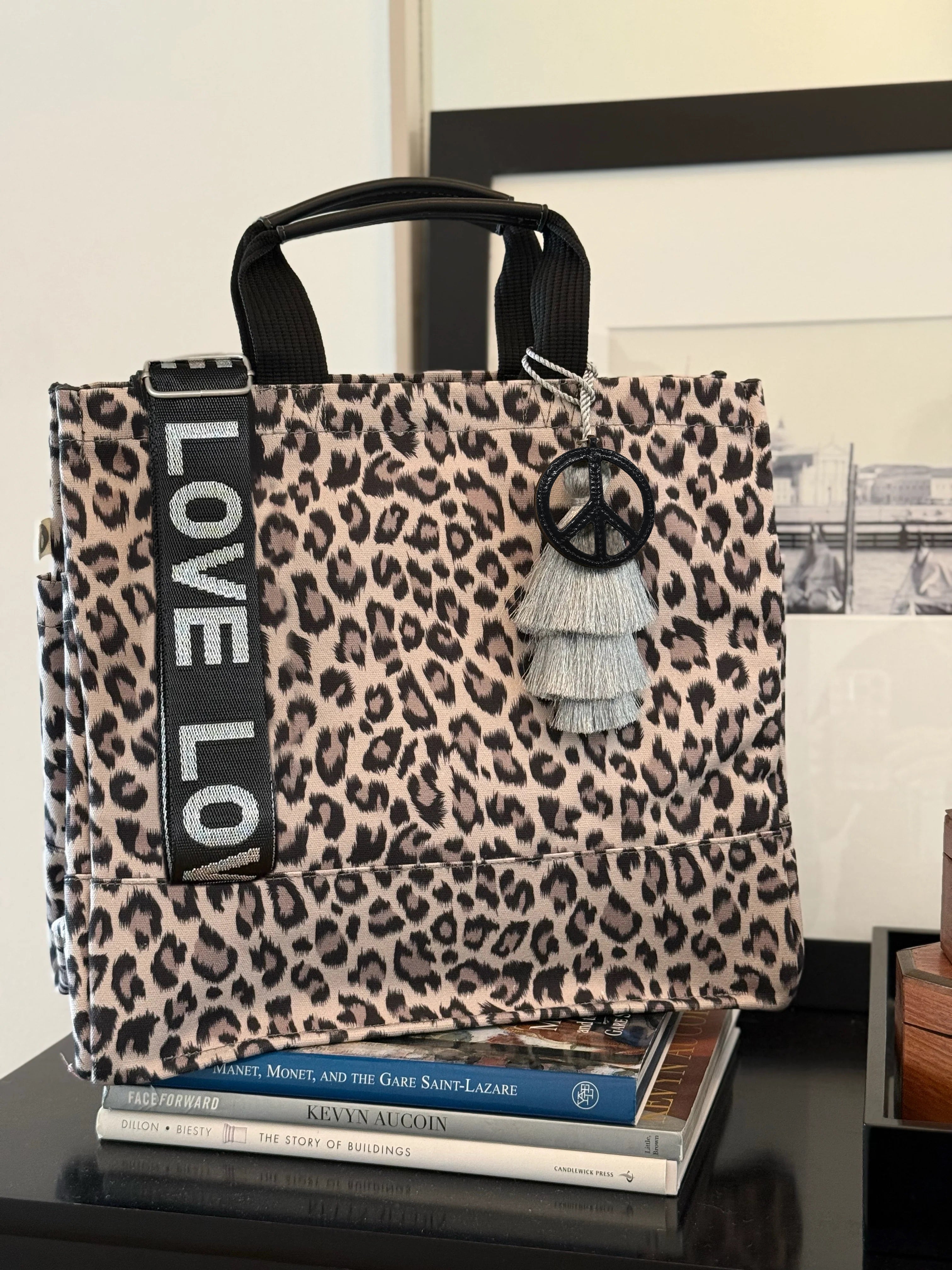 Leopard Luxe North South Bag + FREE Silver Tassel + FREE Black Peace Charm + FREE Black/Silver LOVE Strap - Quilted Koala