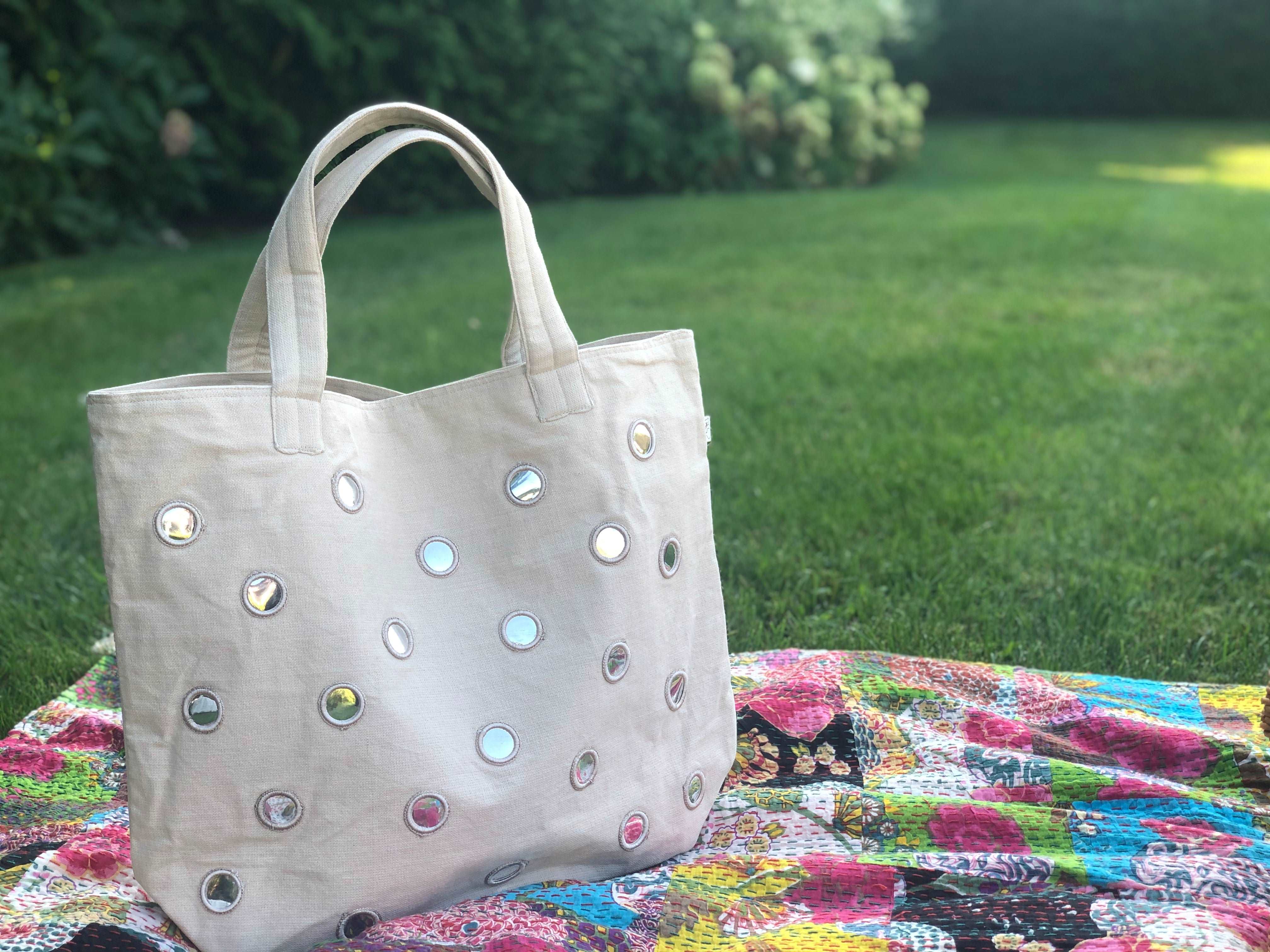 Boho Bundle: Stone Mirror Tote + FREE Makeup Bag - Quilted Koala