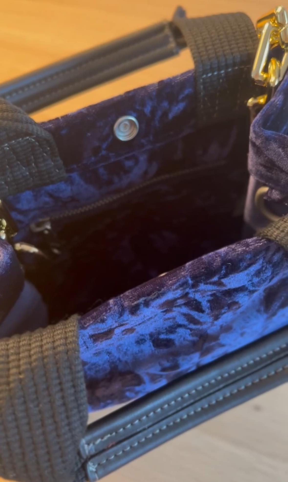 Blue Velvet Mini Luxe North South + FREE Navy/Gold Stripe Strap - Quilted Koala