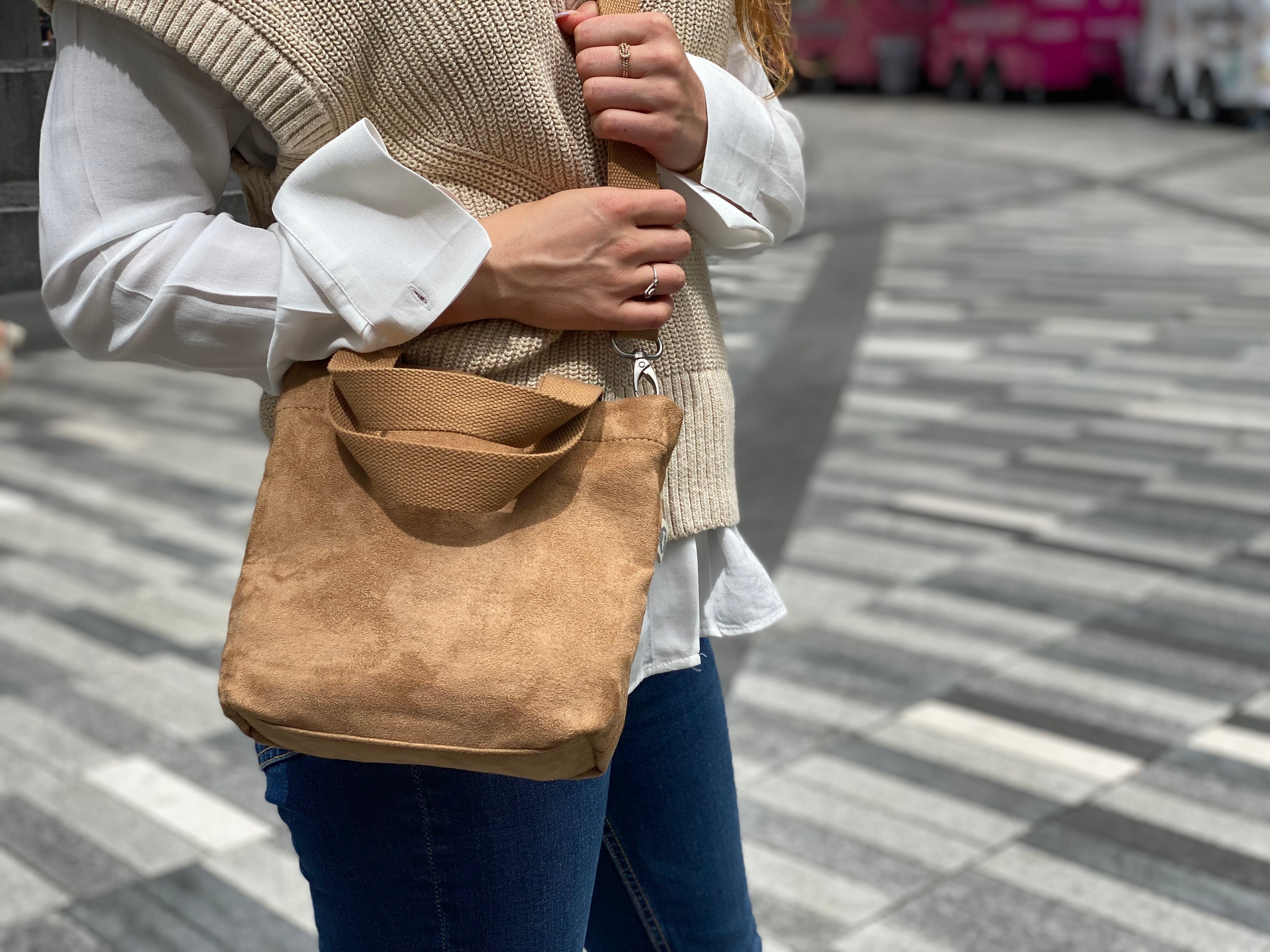 Midi Town Crossbody Bag: Mocha Vegan Suede - Quilted Koala
