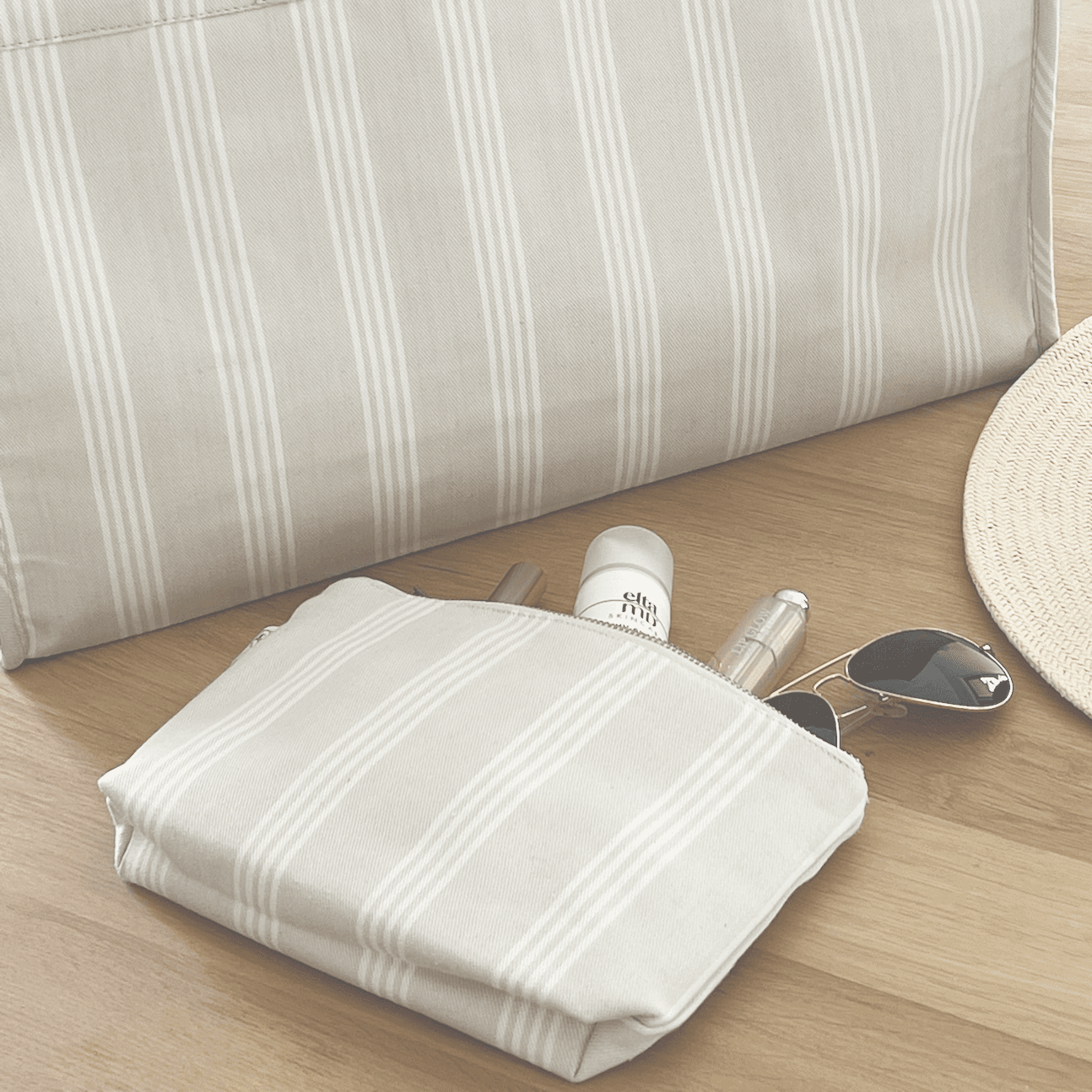 Sand Ticking Stripe Makeup Bag- Rose Gold Foil GOLF - Quilted Koala