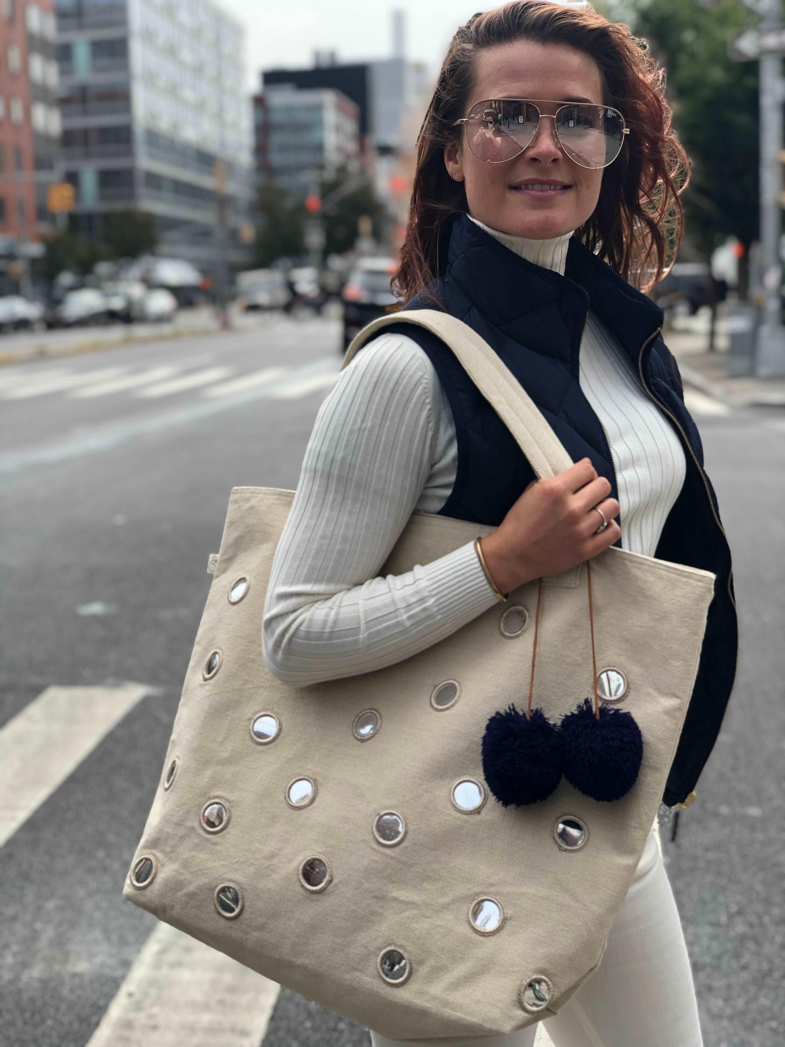 Boho Large Mirror Tote: Stone BACK IN STOCK! - Quilted Koala