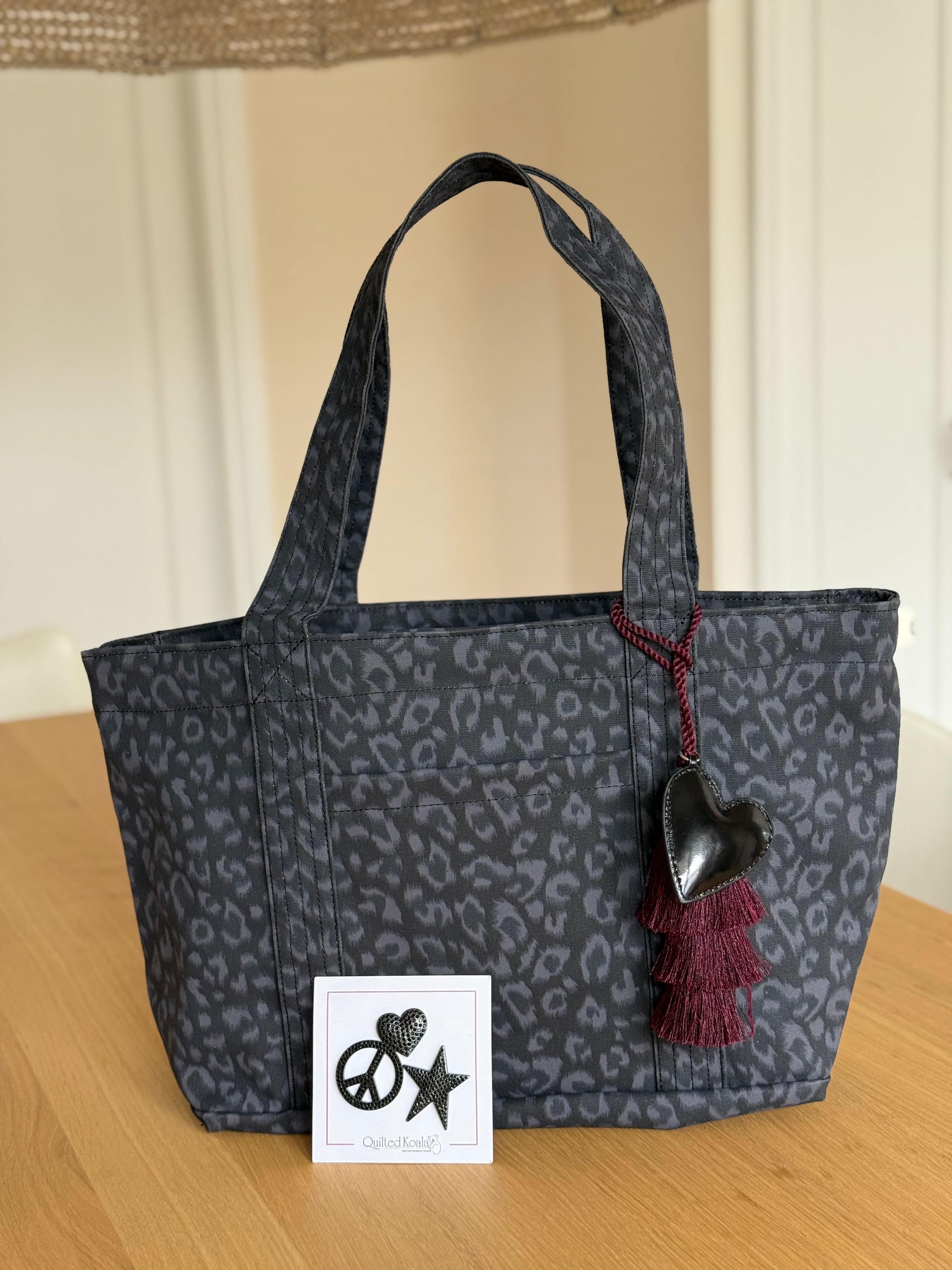 Black Leopard Midi Zipper Tote Bundle (Bordeaux) - Quilted Koala