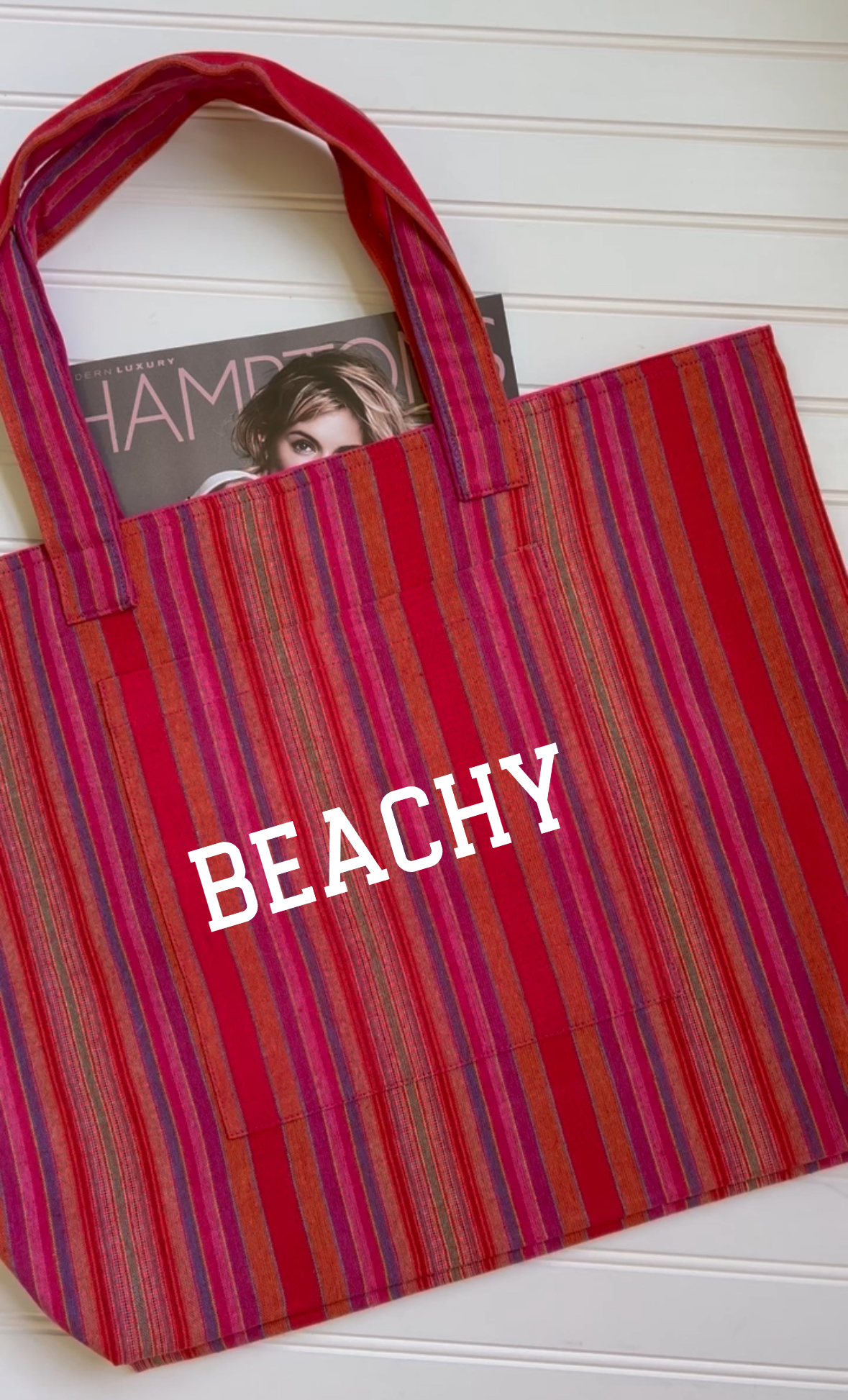 Pink Happy Stripe Everything Bag - White Matte BEACHY - Quilted Koala