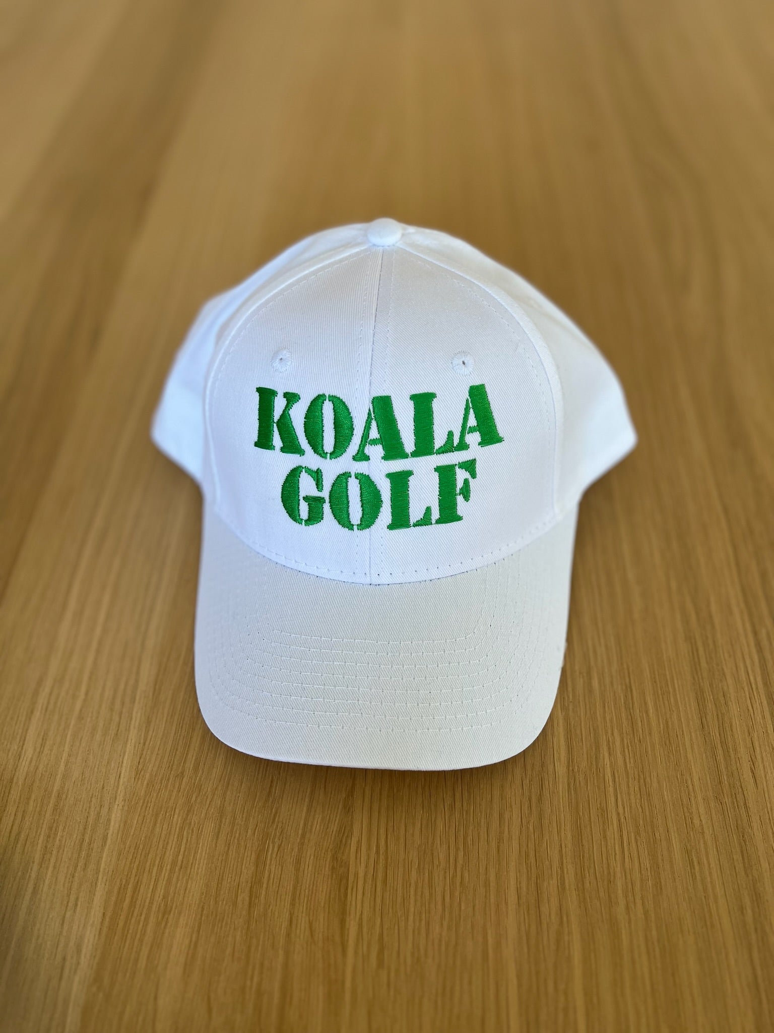 SPECIAL PREORDER! Koala Baseball Caps - "KOALA GOLF" in White & Kelly Green - Quilted Koala