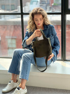 Midi Town Crossbody Bag: Olive Vegan Suede - Quilted Koala