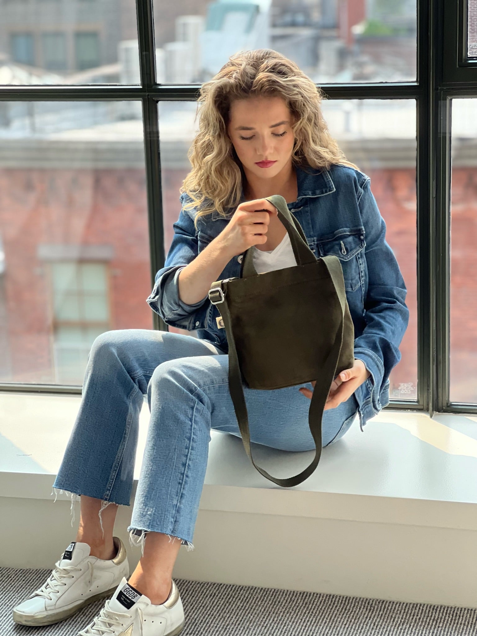 Midi Town Crossbody Bag: Olive Vegan Suede - Quilted Koala