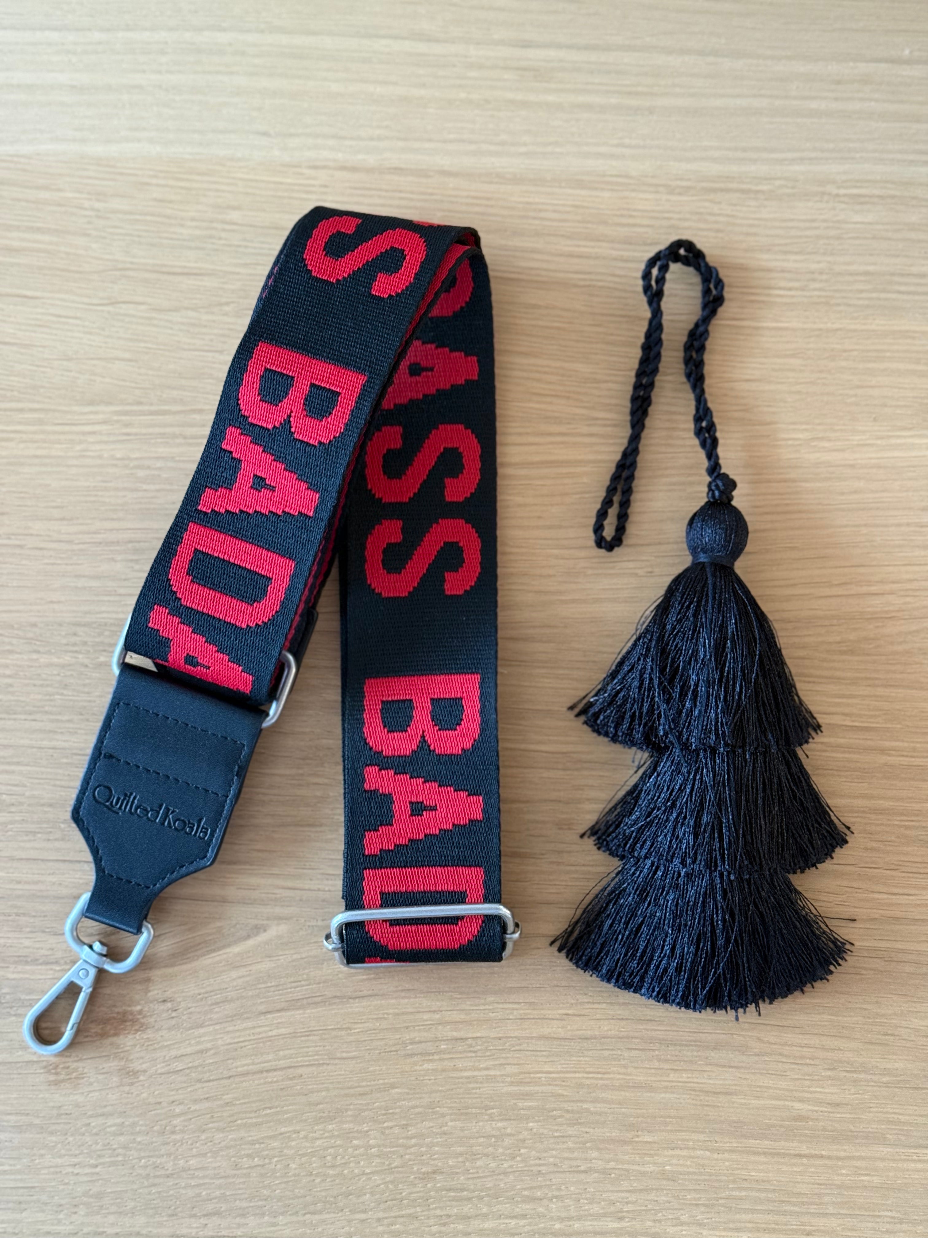 Accessory Bundle: Black Tassel + Black/Red BADASS Luxe Crossbody Strap - Quilted Koala