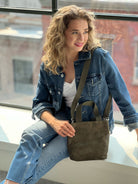 Midi Town Crossbody Bag: Olive Vegan Suede - Quilted Koala