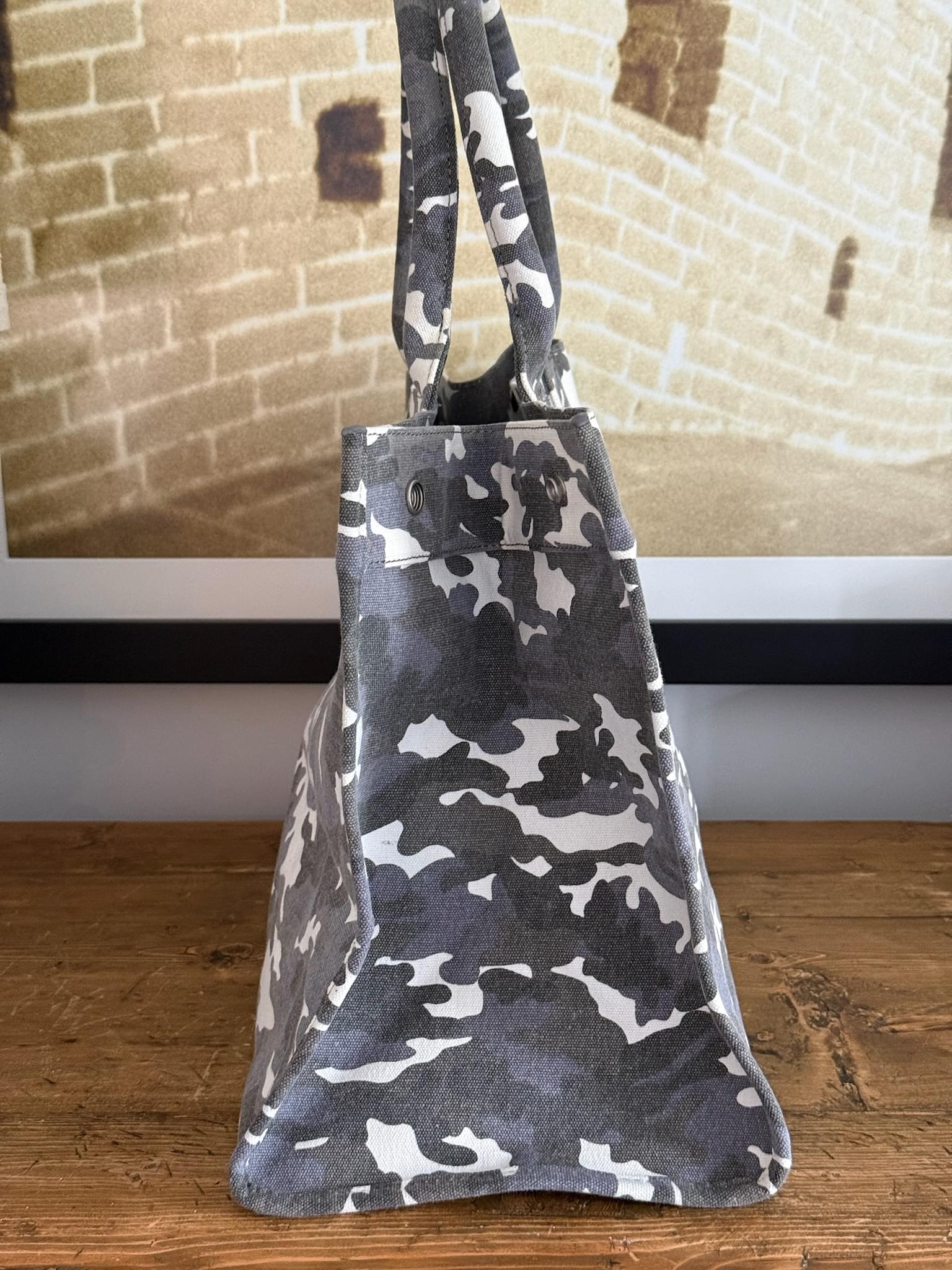 East West Bag: Grey Camo with Chocolate Brown Monogram Stripe - Quilted Koala