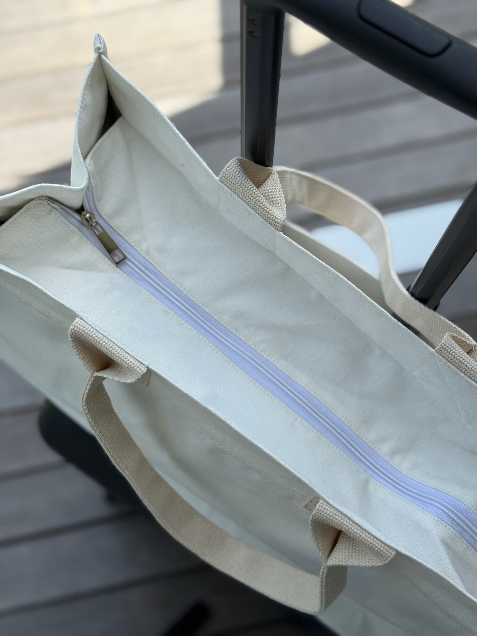 NEW! Anywhere Bag with Trolley Sleeve in Natural MONOGRAM STRIPE - Quilted Koala