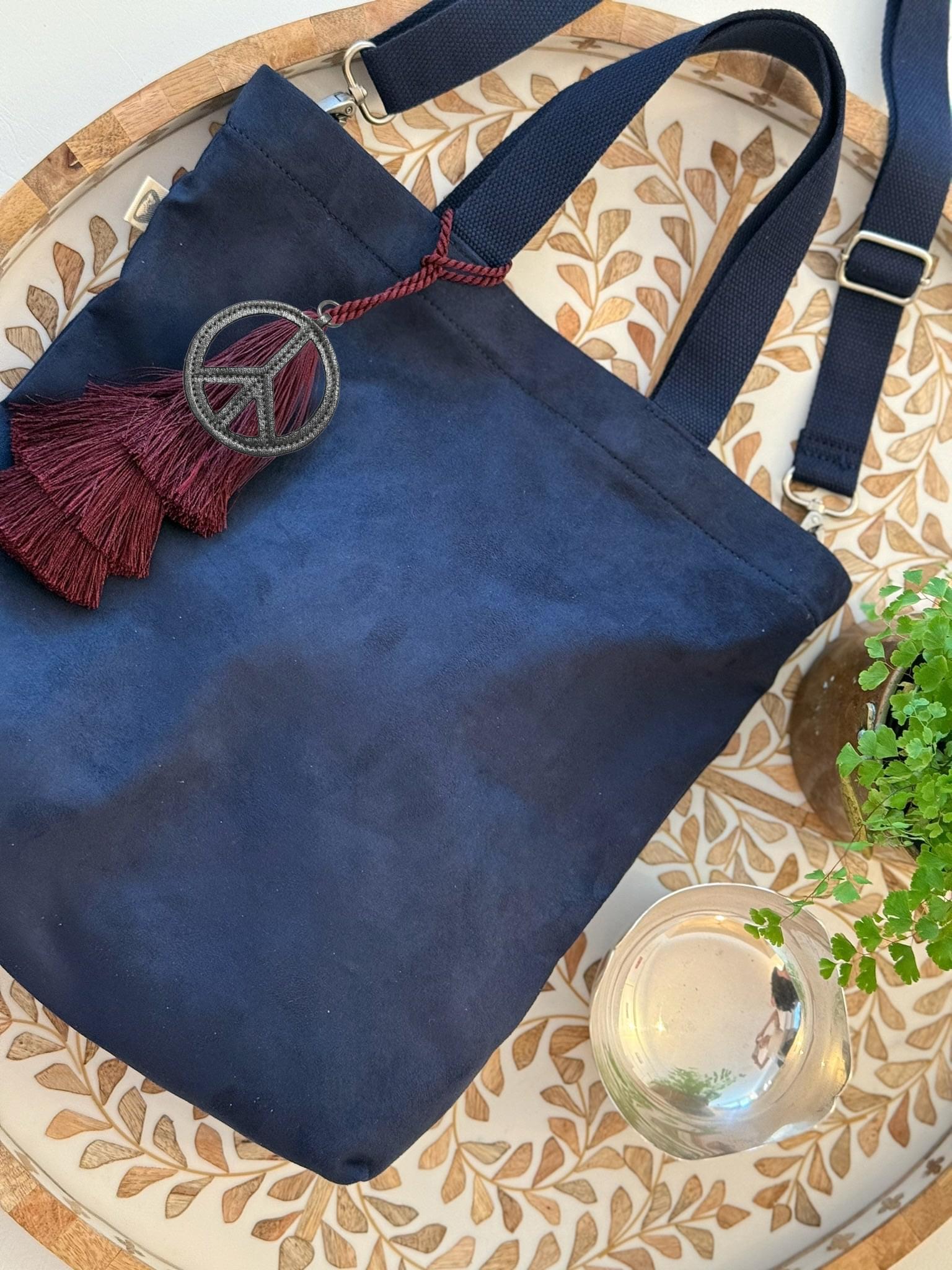Vegan Suede Crossbody Bag in Navy with TWO GIFTS! - Quilted Koala