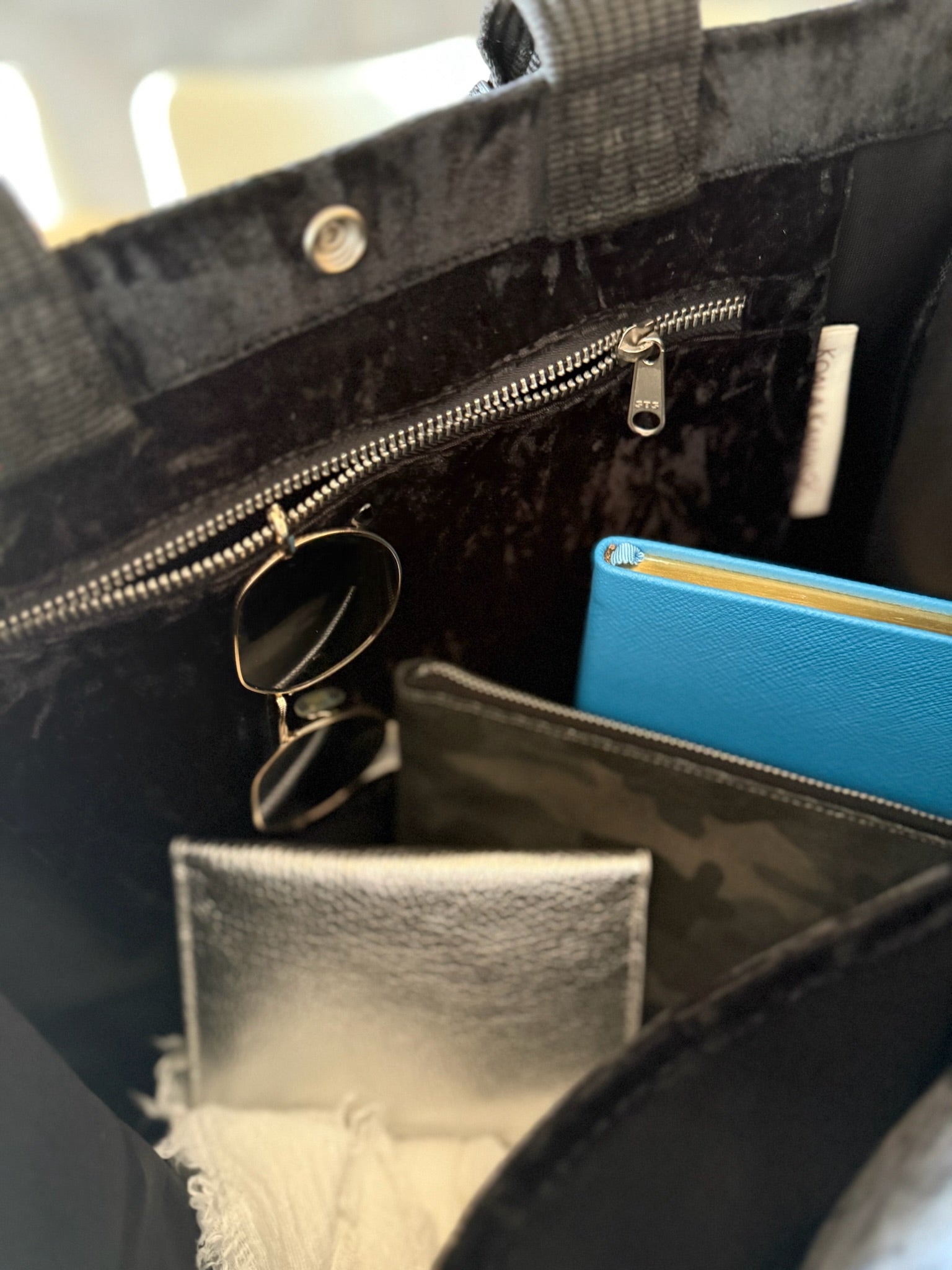 Stephanie's Pick: Black Velvet Luxe North South Bag + FREE Silver Tassel + FREE Gunmetal Heart Charm + FREE Black/Silver LOVE Strap - Quilted Koala