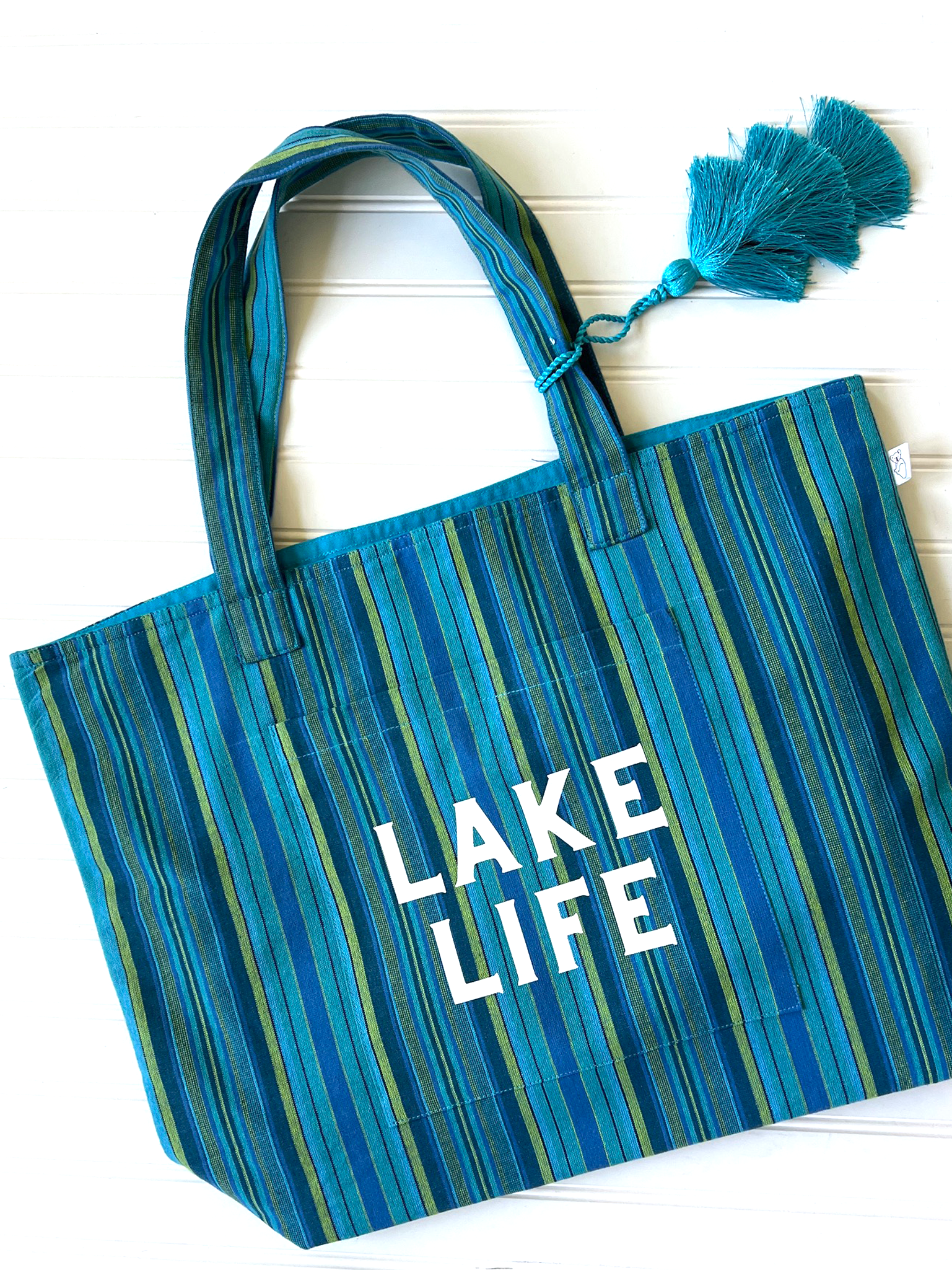 Blue Happy Stripe Everything Bag - White Matte LAKE LIFE - Quilted Koala