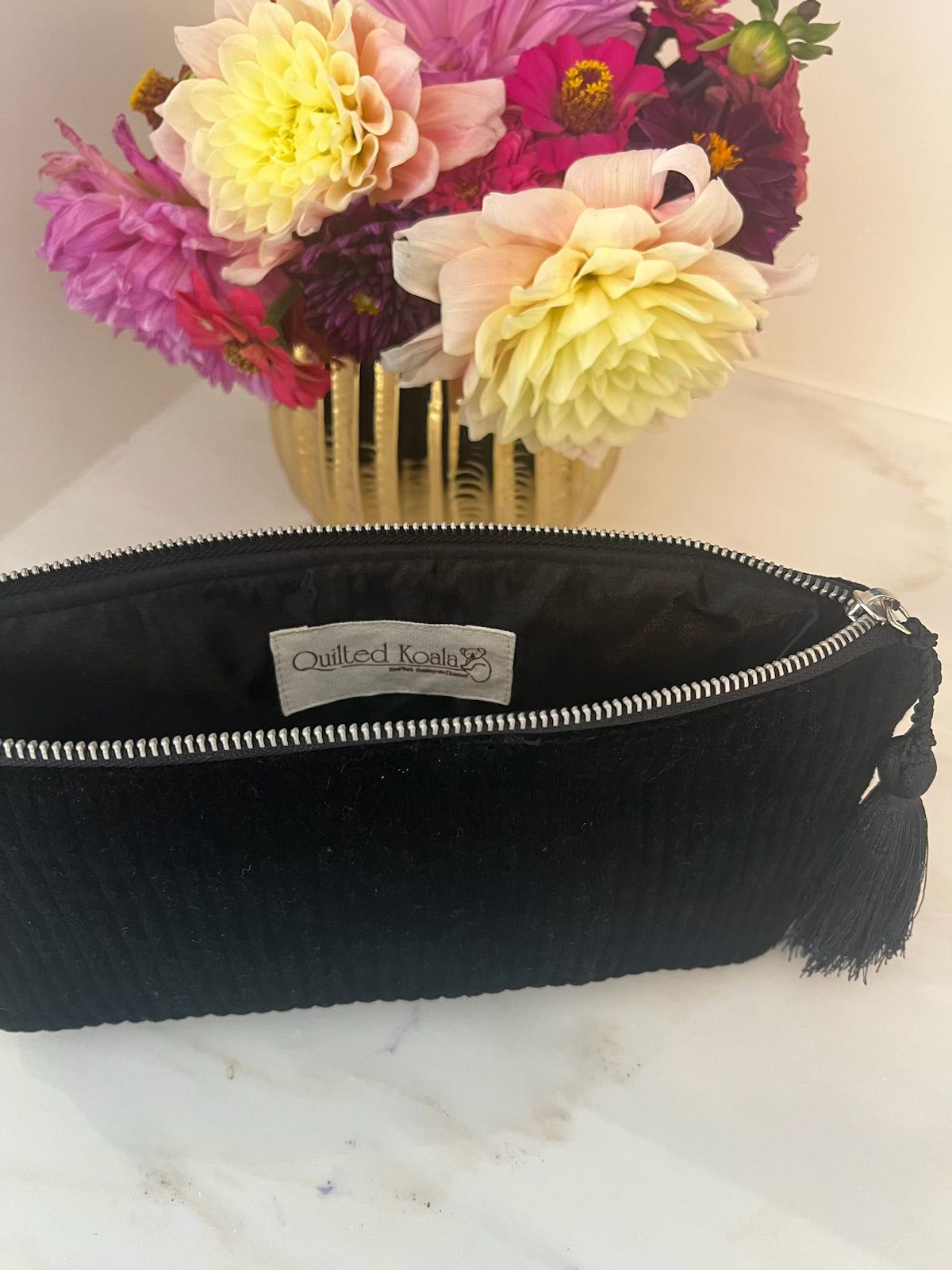 Quilted Velvet Hold Me Clutch - Black - Quilted Koala