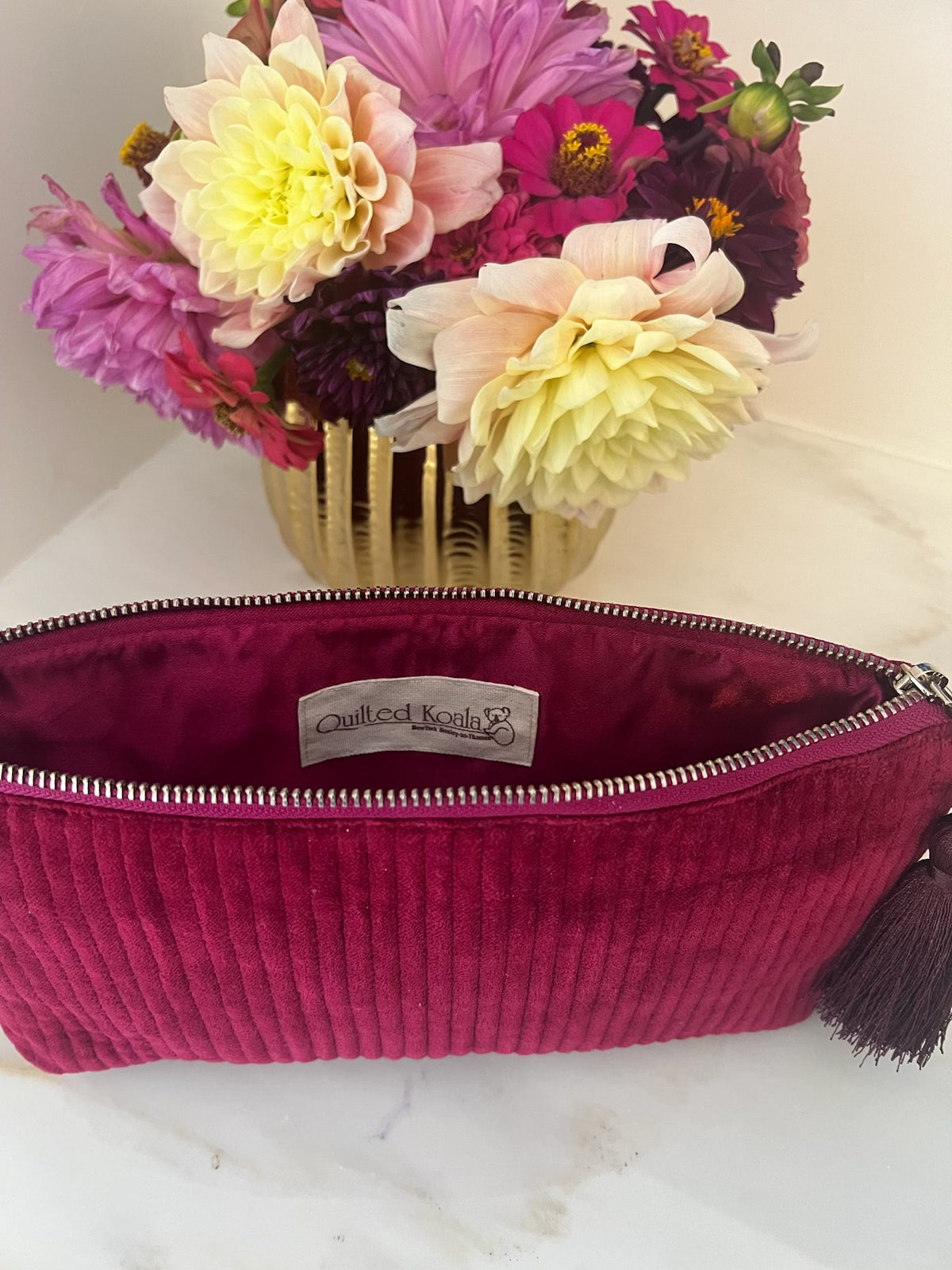 Quilted Velvet Hold Me Clutch - Bordeaux - Quilted Koala