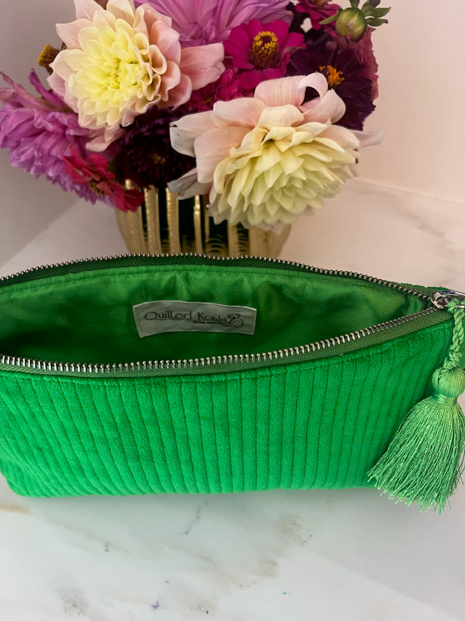 Quilted Velvet Hold Me Clutch - Electric Green - Quilted Koala