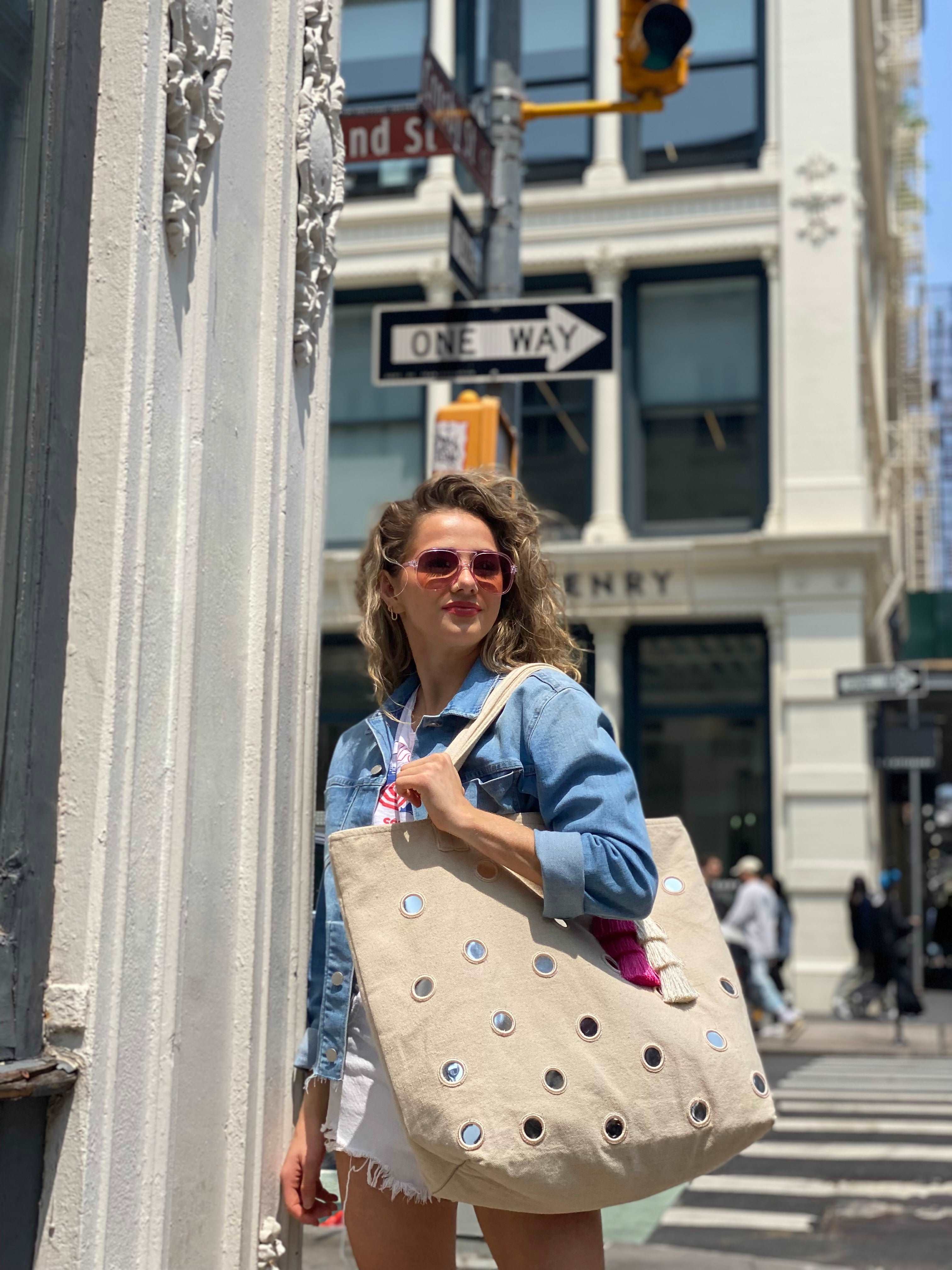 Boho Bundle: Stone Mirror Tote + FREE Makeup Bag - Quilted Koala