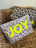 Grey Leopard Makeup Bag with Neon Yellow Matte JOY - Quilted Koala