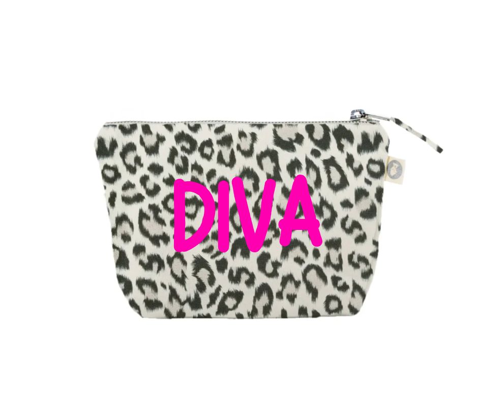 Makeup Bag: Leopard with Pink DIVA - Quilted Koala