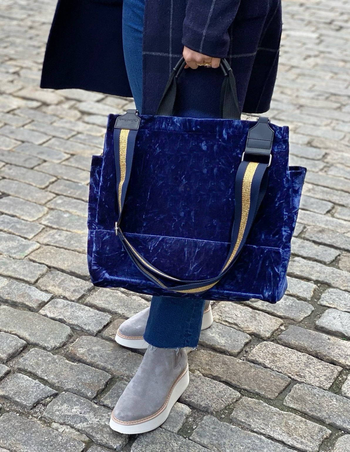 Navy Crushed Velvet Luxe North South Bag Gift Set - CYBER OFFER - Quilted Koala