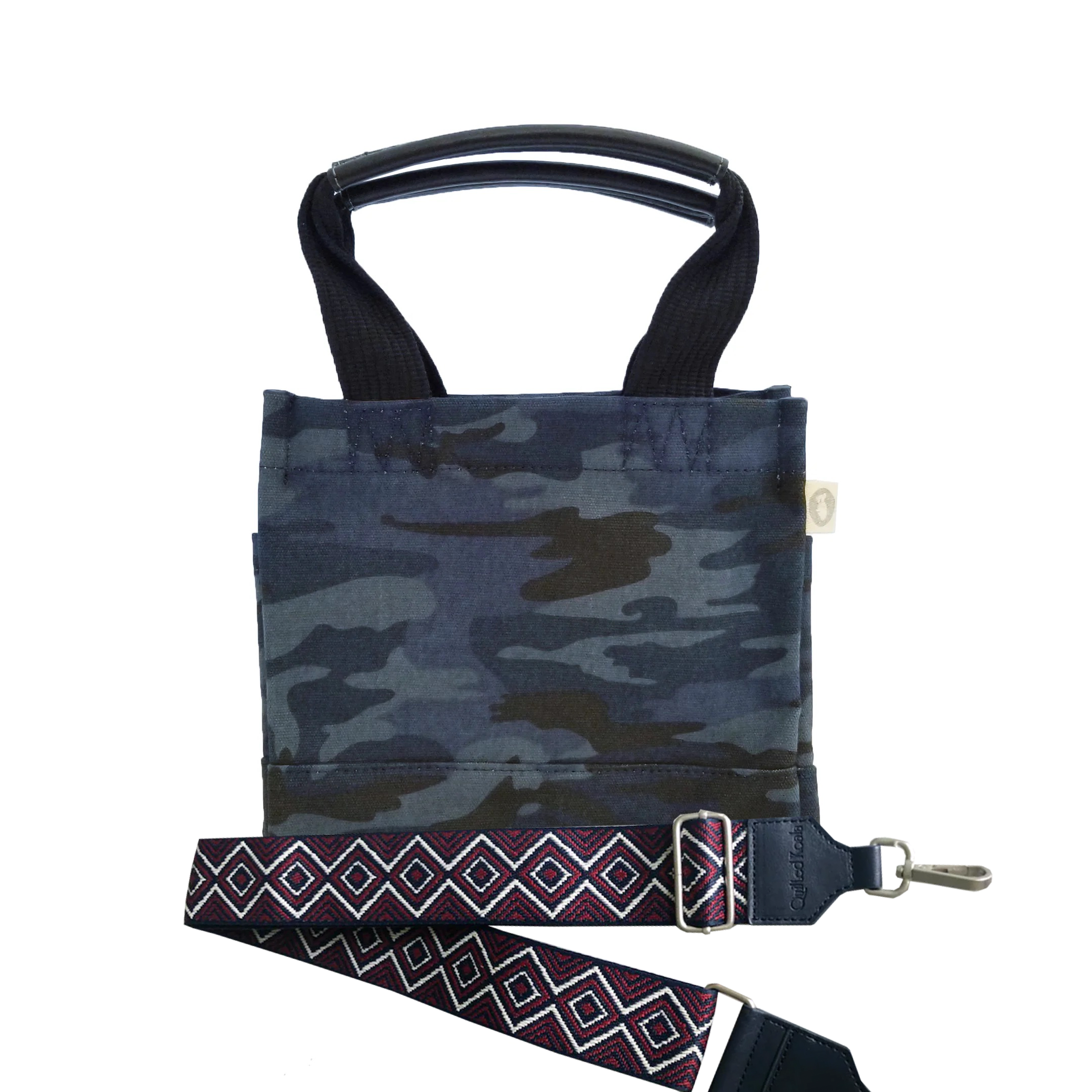 Blue Camo Mini Luxe North South + FREE Navy/Wine Geo Strap - Quilted Koala