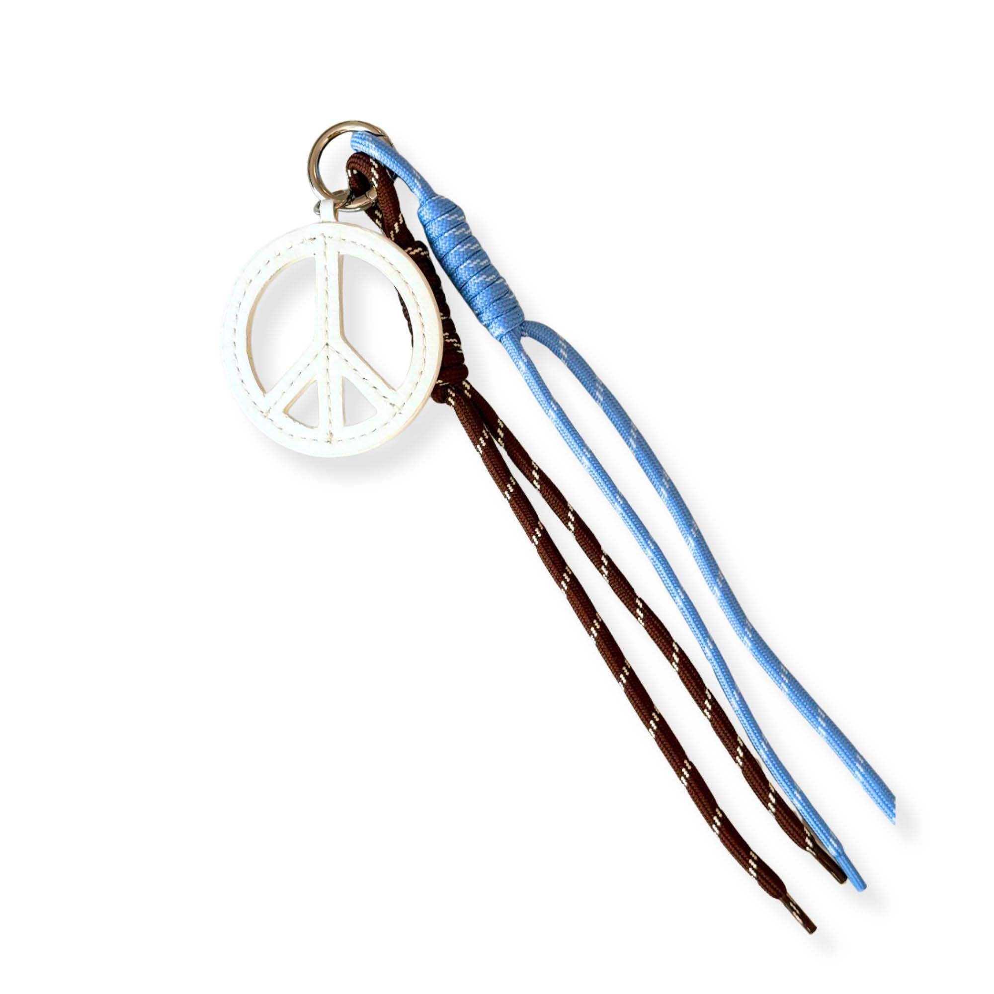 Paracord Bag Charm - Peace Sign Charm with Brown and Light Blue NEW! - Quilted Koala