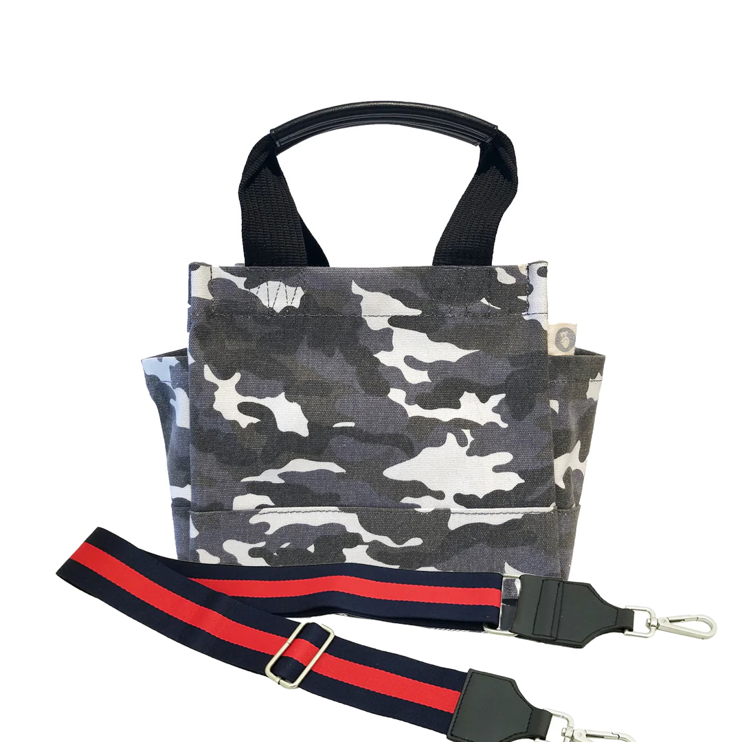 Grey Camo Mini Luxe North South + FREE Navy/Red Strap - Quilted Koala