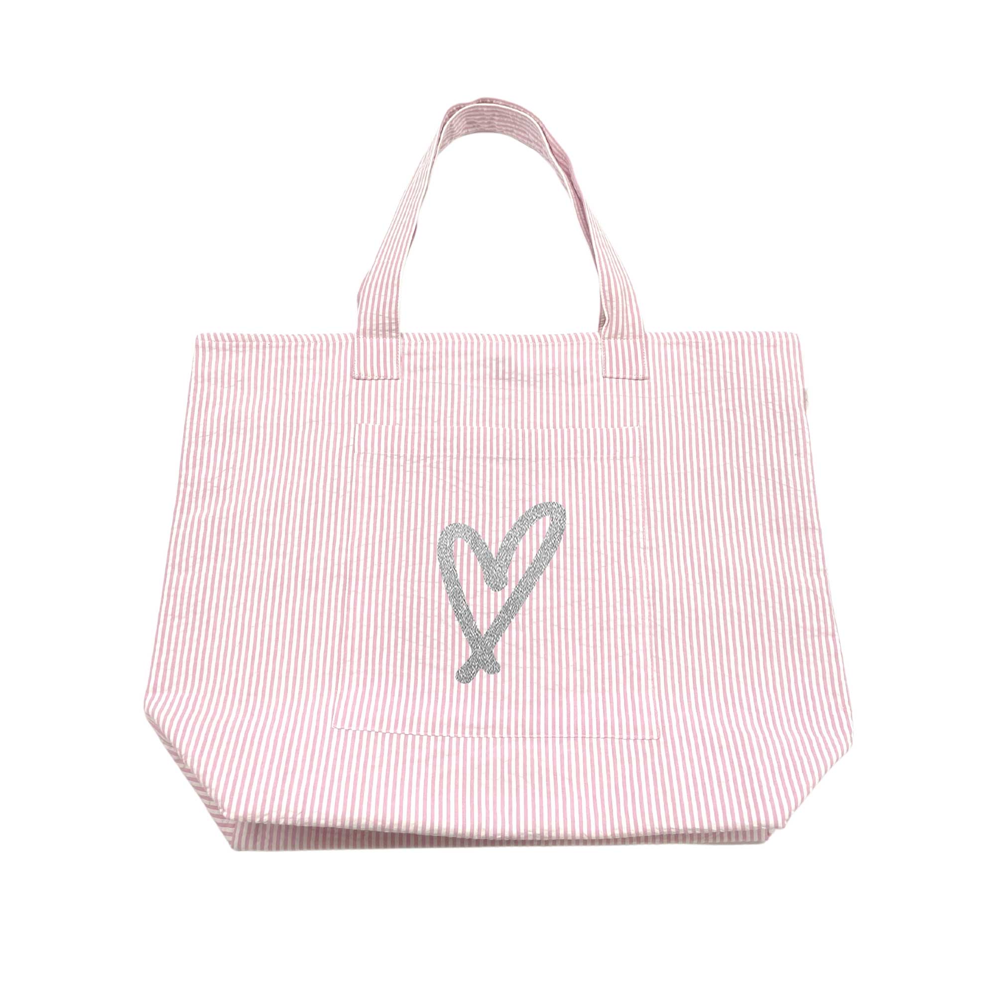 Everything Bag: Pink Seersucker - Sketch Heart - Quilted Koala