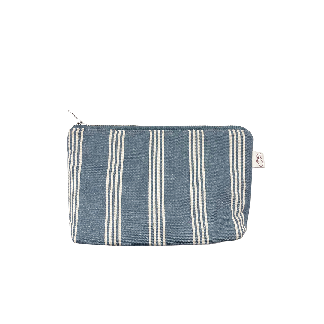Makeup Bag: Blue Ticking Stripe - Quilted Koala