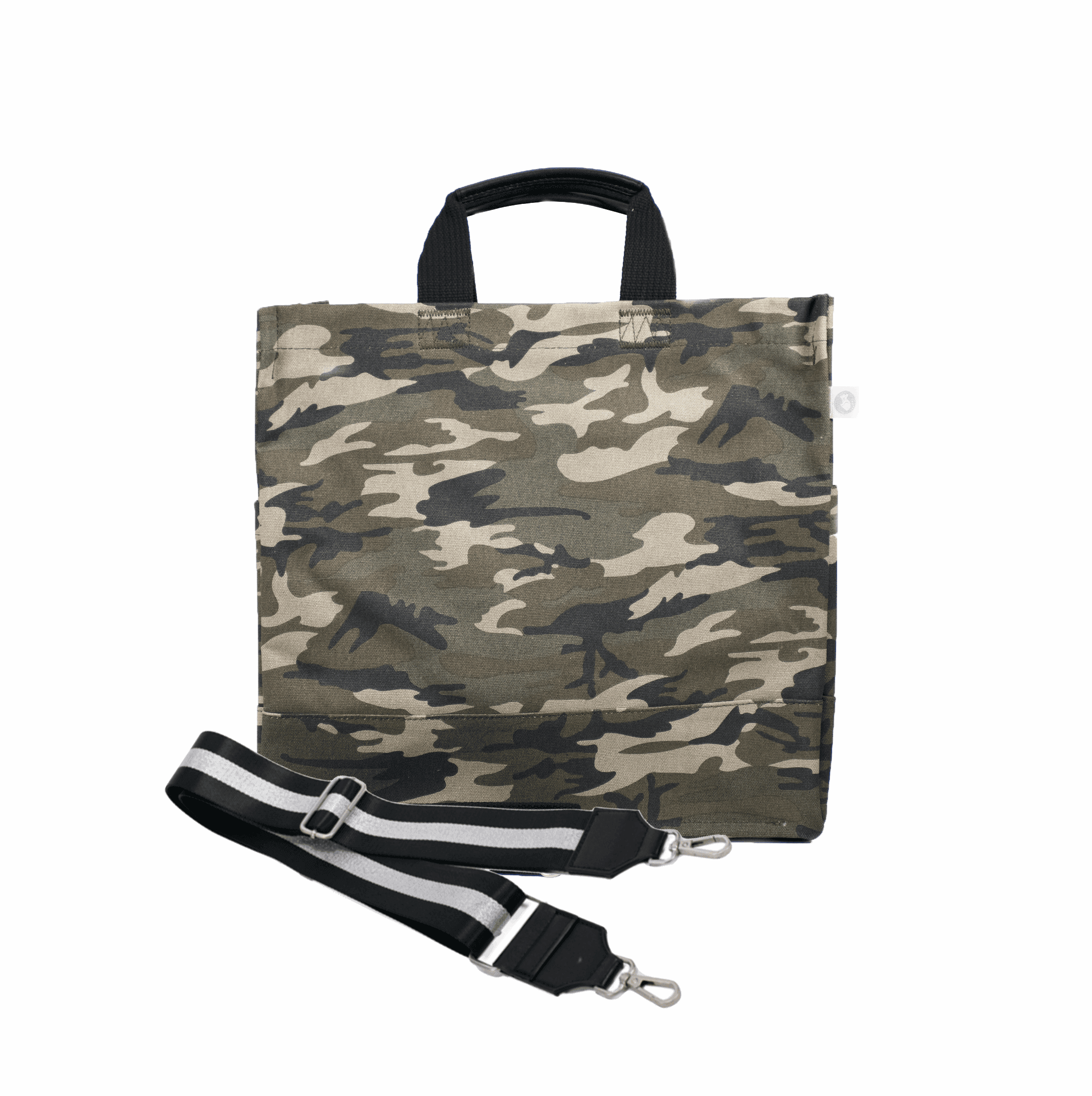 Color Stripes: Green Camo North South Bag with Stripe Strap - Quilted Koala
