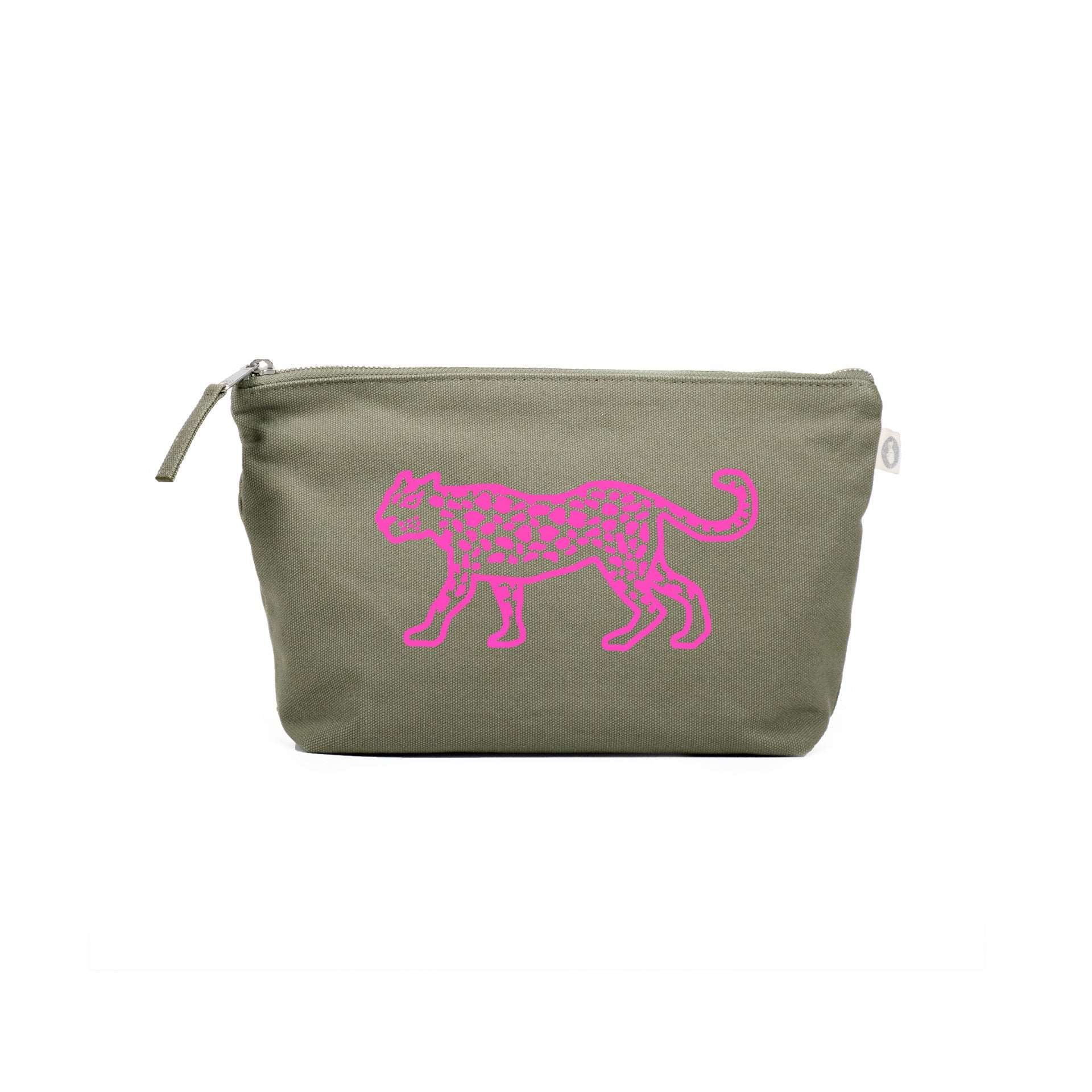 Clutch Bag: Olive with Neon Pink Matte Leopard - Quilted Koala