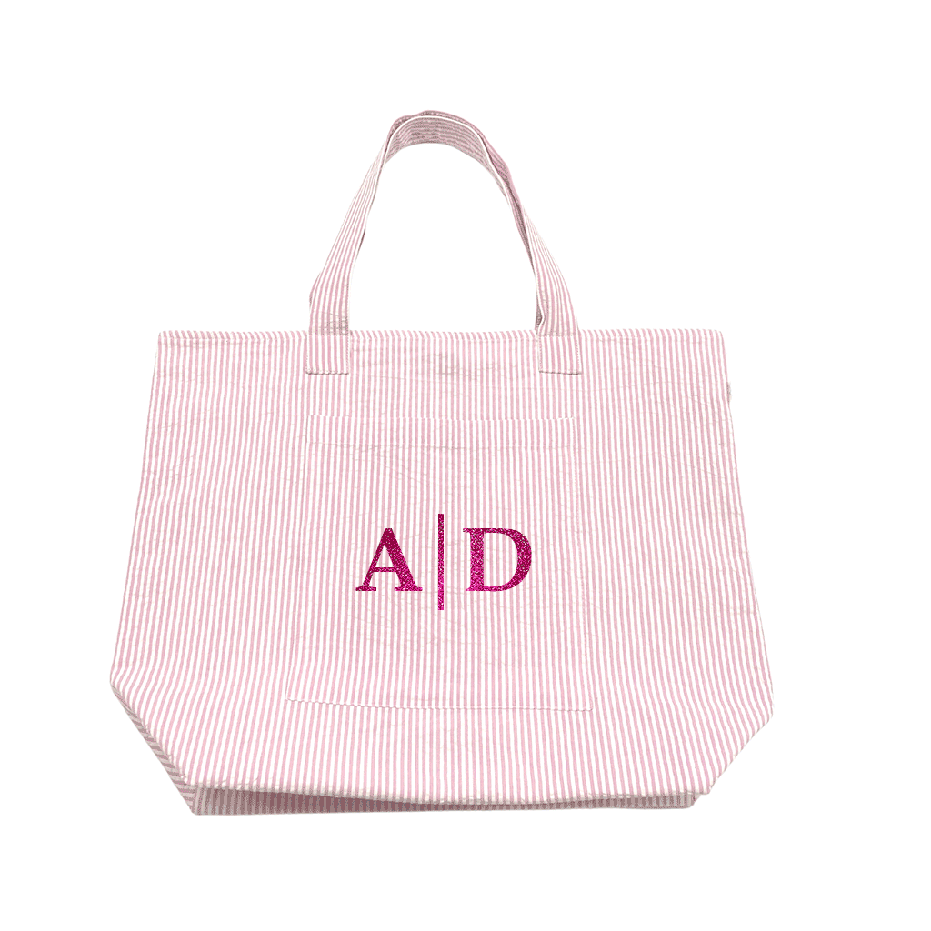 Everything Bag: Pink Seersucker - Split Letter Monogram - Quilted Koala