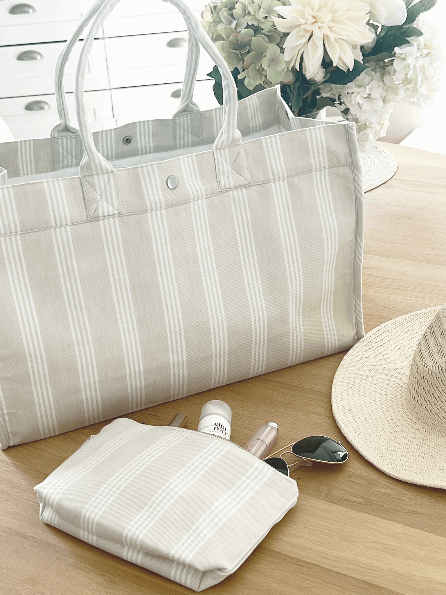East West Bag - Sand Ticking Stripes - Quilted Koala