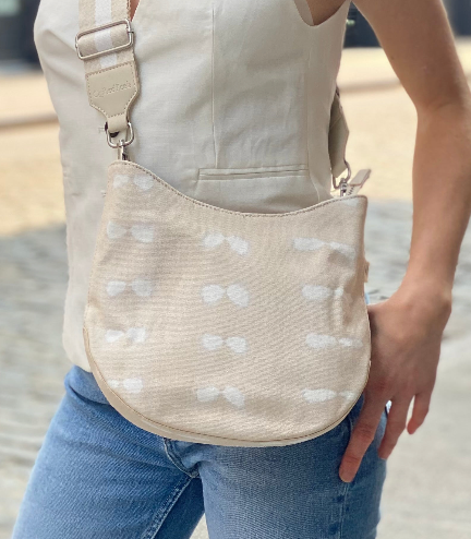 Stone Shibori Mini City Bag with Tan and Cream Strap - Quilted Koala