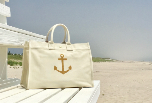 East West Bag: Natural with Gold Anchor - Quilted Koala