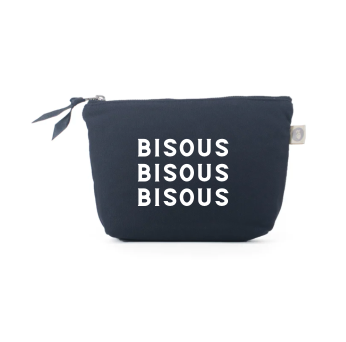 Bisous Bisous Bisous (Kisses, KIsses, Kisses)  Navy Makeup Bag - NEW! - Quilted Koala